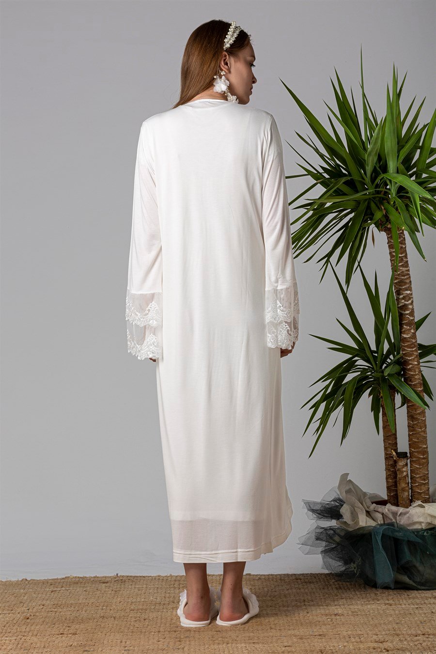 Effortt 25010 Ekru Sabahlıklı Hamile Lohusa Gecelik Takım