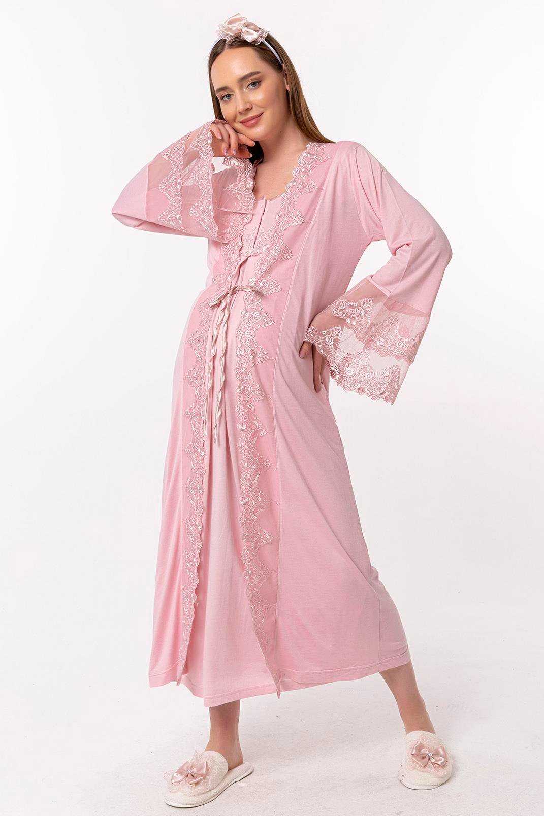 Effortt 25010 Pembe Sabahlıklı Hamile Lohusa Gecelik Takım