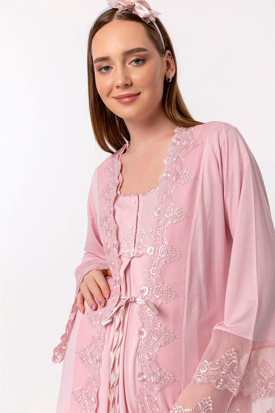 Effortt 25010 Pembe Sabahlıklı Hamile Lohusa Gecelik Takım