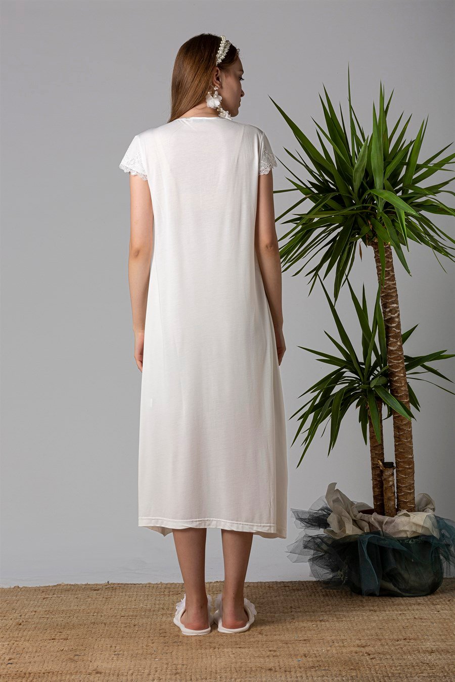 Effortt 25013 Ekru Dantelli Hamile Lohusa Gecelik