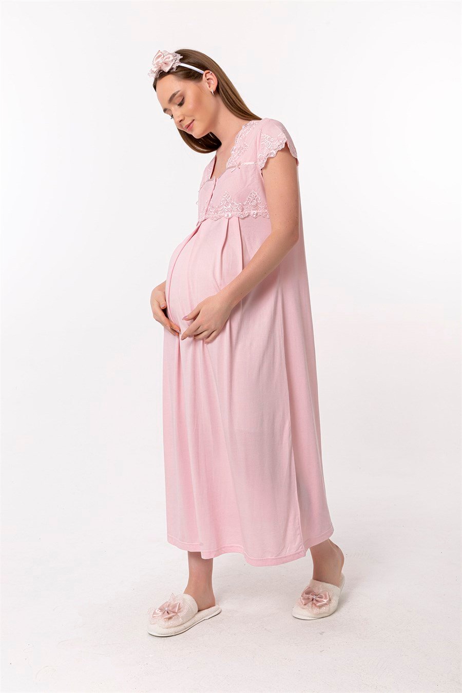 Effortt 25013 Pembe Dantelli Hamile Lohusa Gecelik