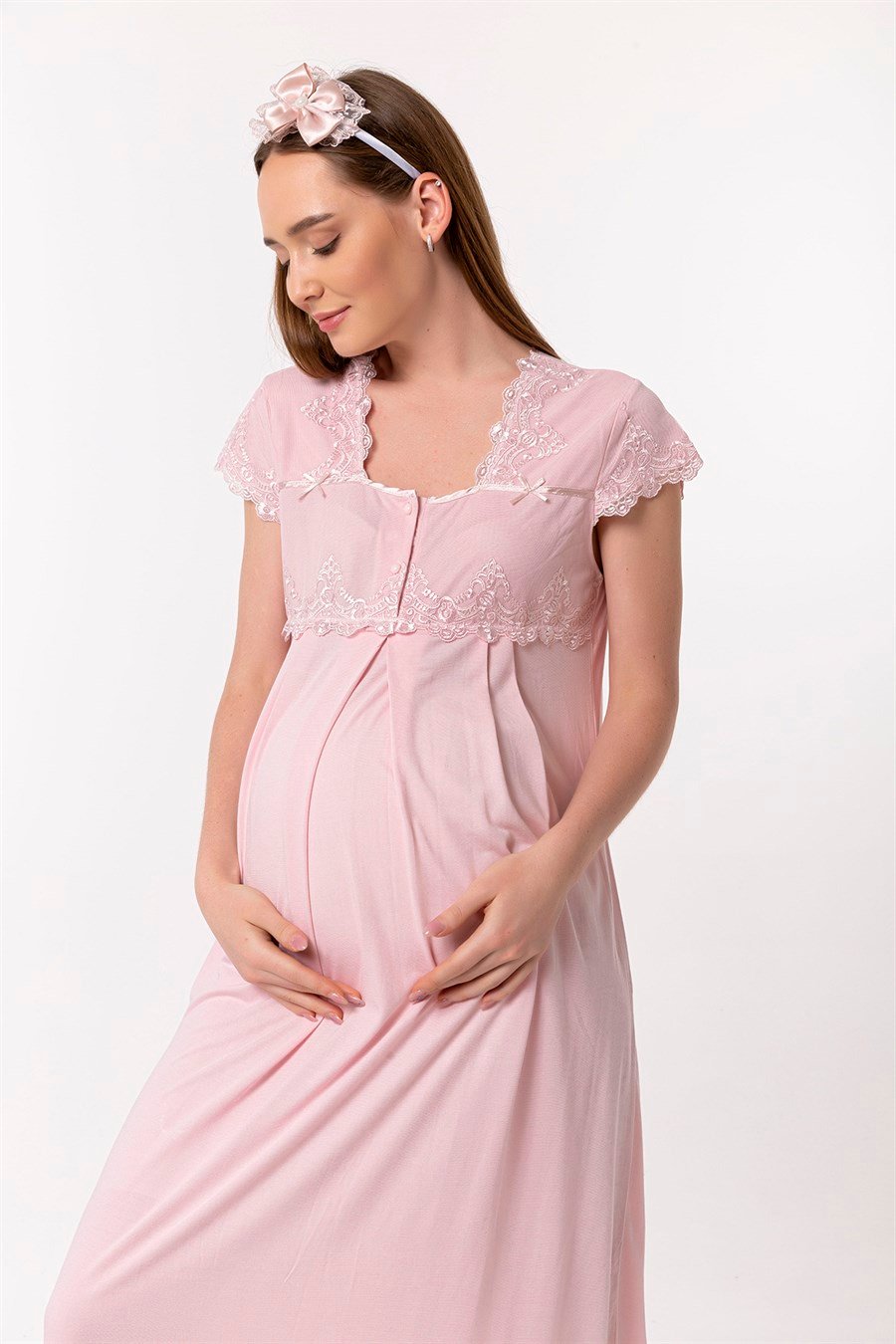 Effortt 25013 Pembe Dantelli Hamile Lohusa Gecelik