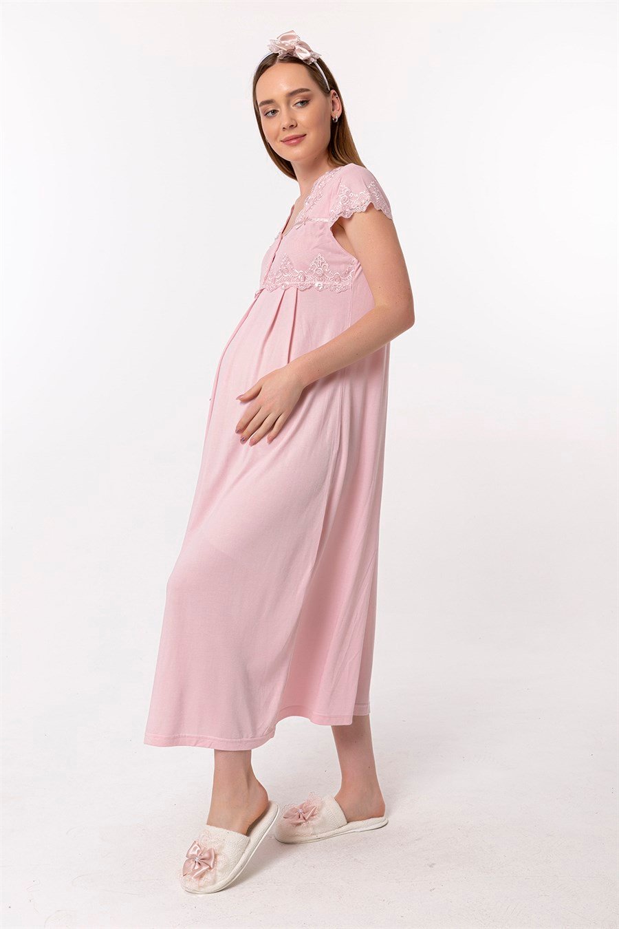 Effortt 25013 Pembe Dantelli Hamile Lohusa Gecelik