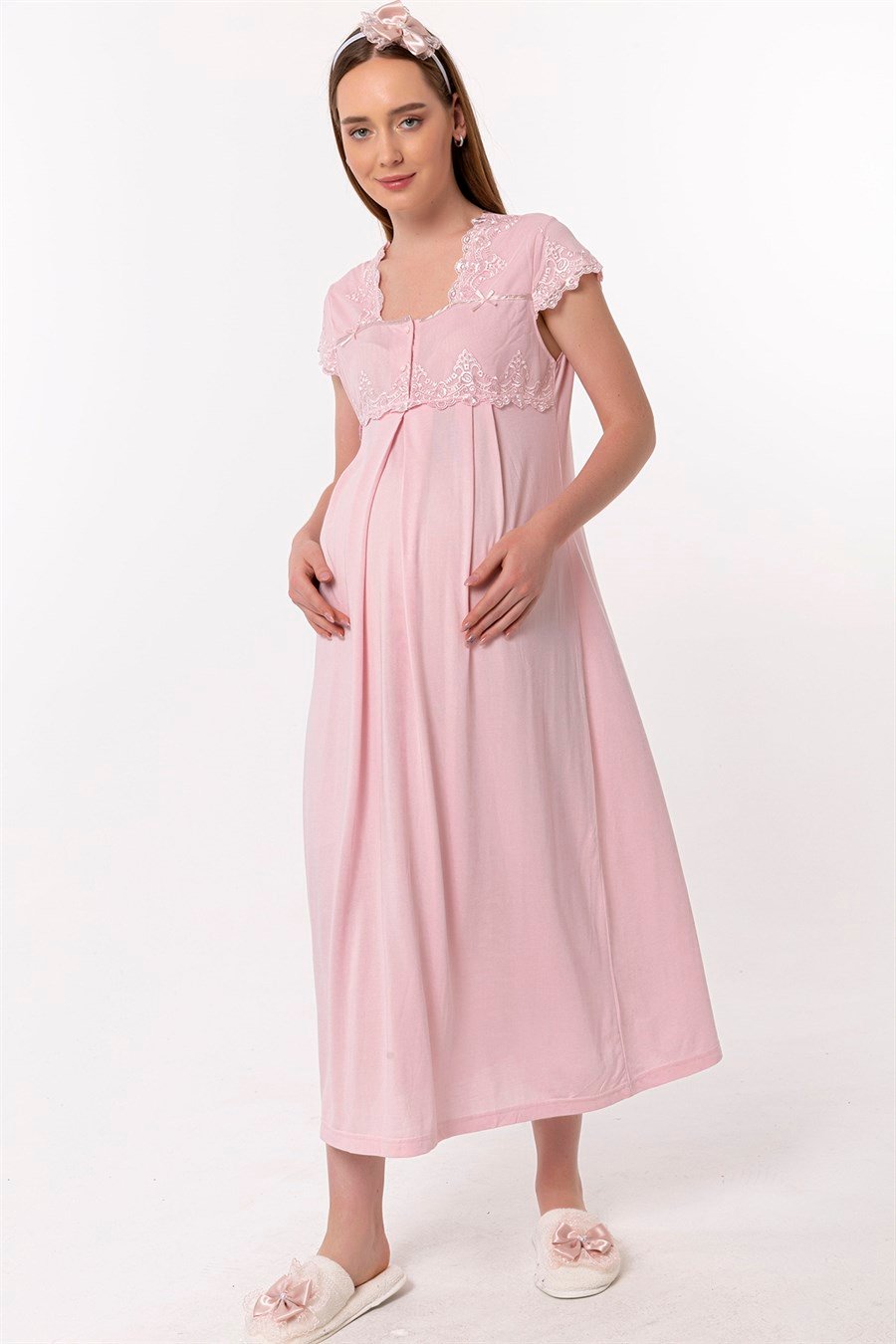 Effortt 25013 Pembe Dantelli Hamile Lohusa Gecelik