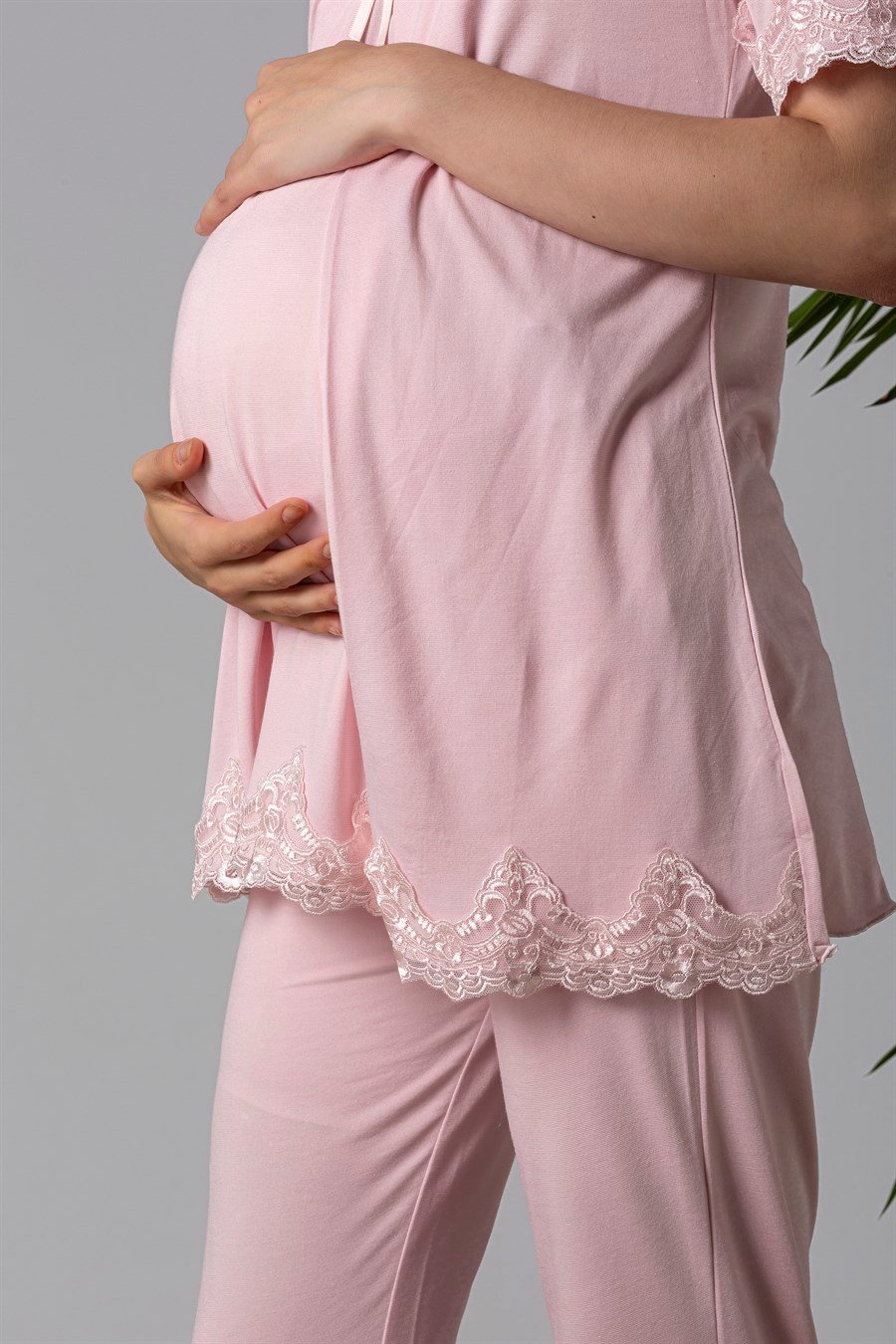 Effortt 25032 Pembe Dantelli Hamile Lohusa Pijama Takımı