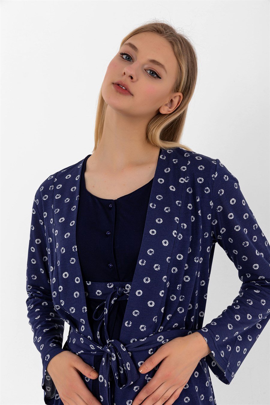 Effortt 26014 Lacivert Sabahlıklı Hamile Lohusa Pijama Takımı