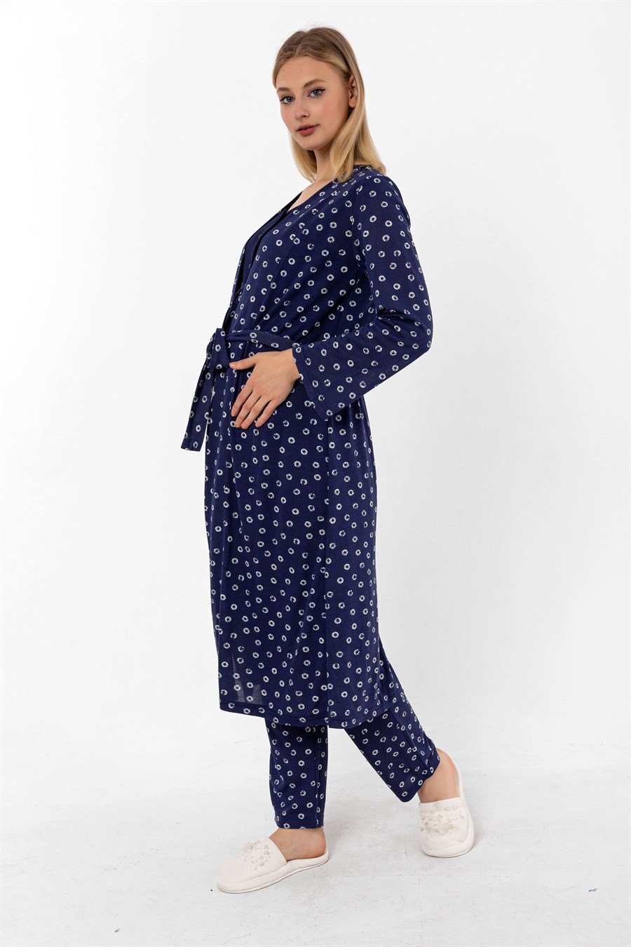 Effortt 26014 Lacivert Sabahlıklı Hamile Lohusa Pijama Takımı