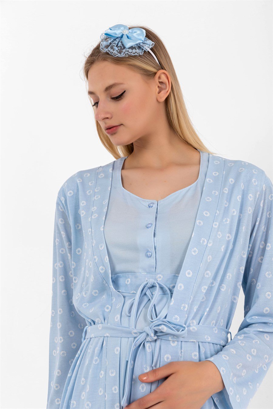 Effortt 26014 Mavi Sabahlıklı Hamile Lohusa Pijama Takımı