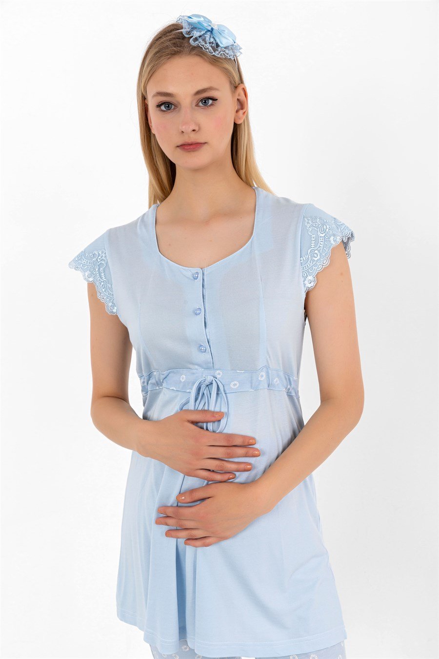 Effortt 26014 Mavi Sabahlıklı Hamile Lohusa Pijama Takımı