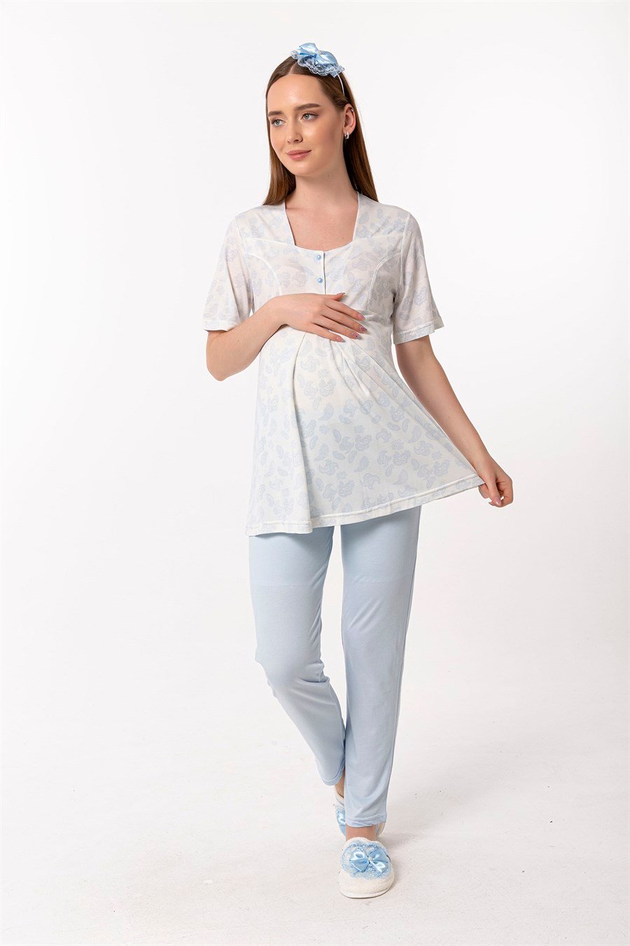 Effortt 28012 Mavi Desenli Hamile Lohusa Pijama Takımı