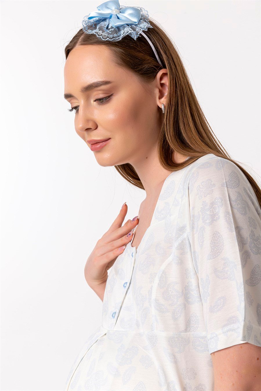 Effortt 28012 Mavi Desenli Hamile Lohusa Pijama Takımı