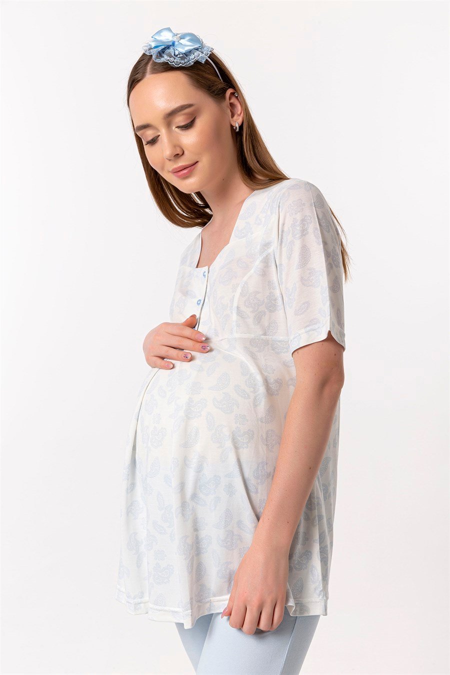 Effortt 28012 Mavi Desenli Hamile Lohusa Pijama Takımı