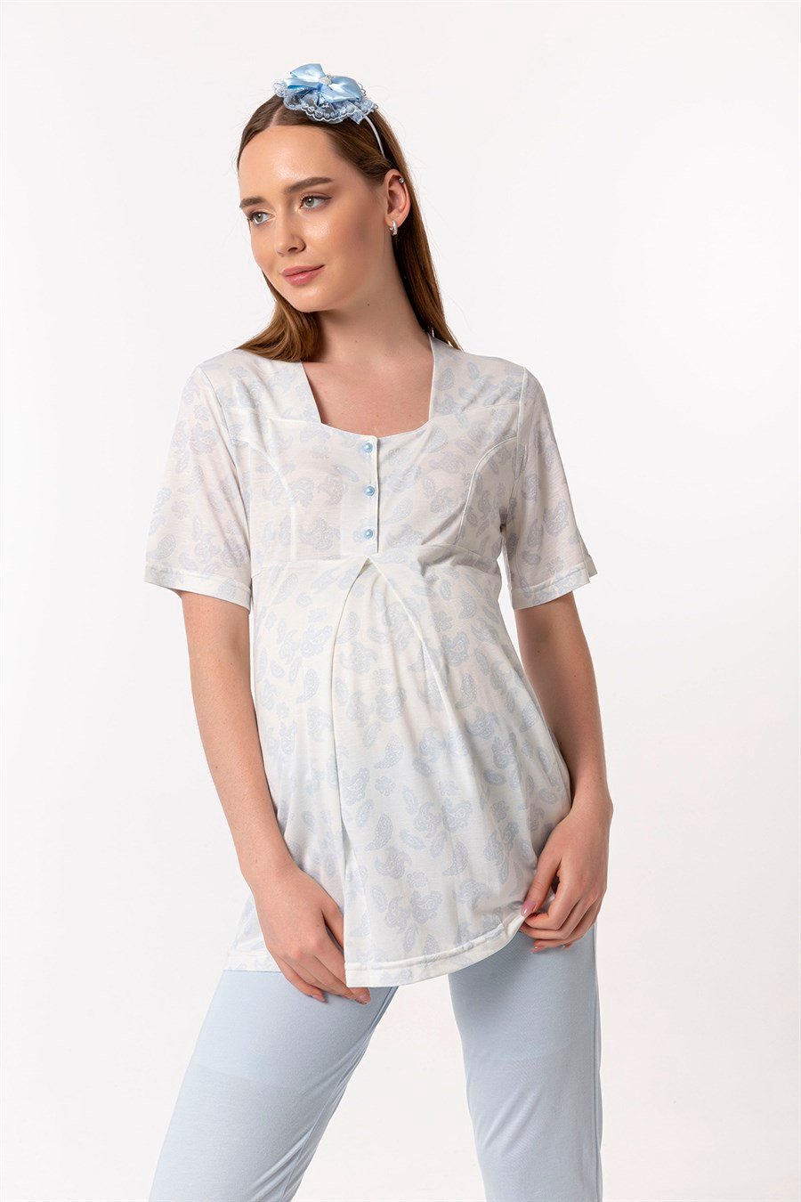 Effortt 28012 Mavi Desenli Hamile Lohusa Pijama Takımı