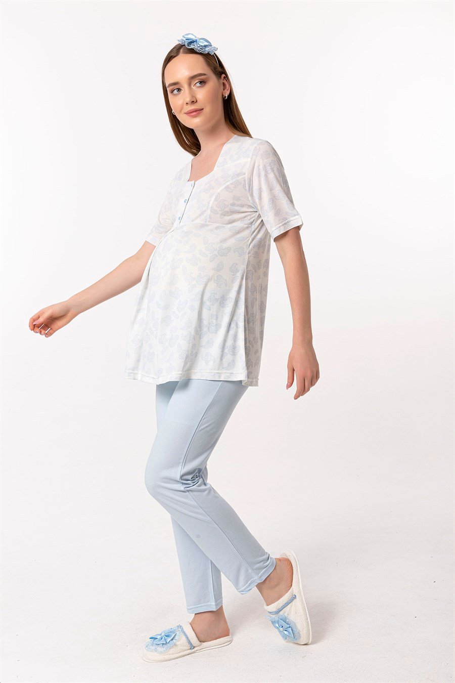 Effortt 28012 Mavi Desenli Hamile Lohusa Pijama Takımı