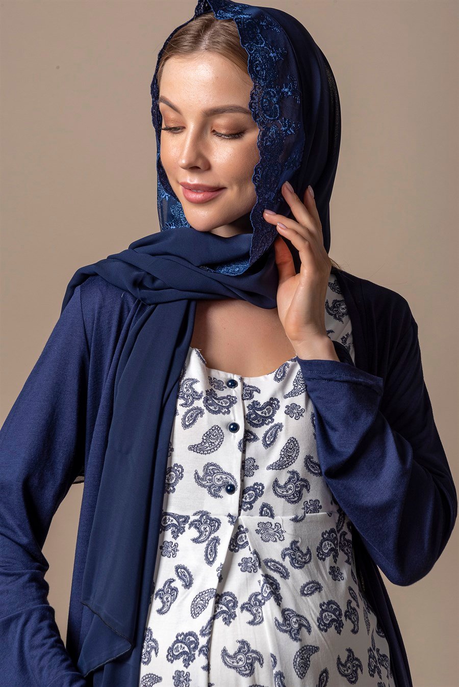 Effortt 28014 Lacivert Sabahlıklı Hamile Lohusa Pijama Takımı