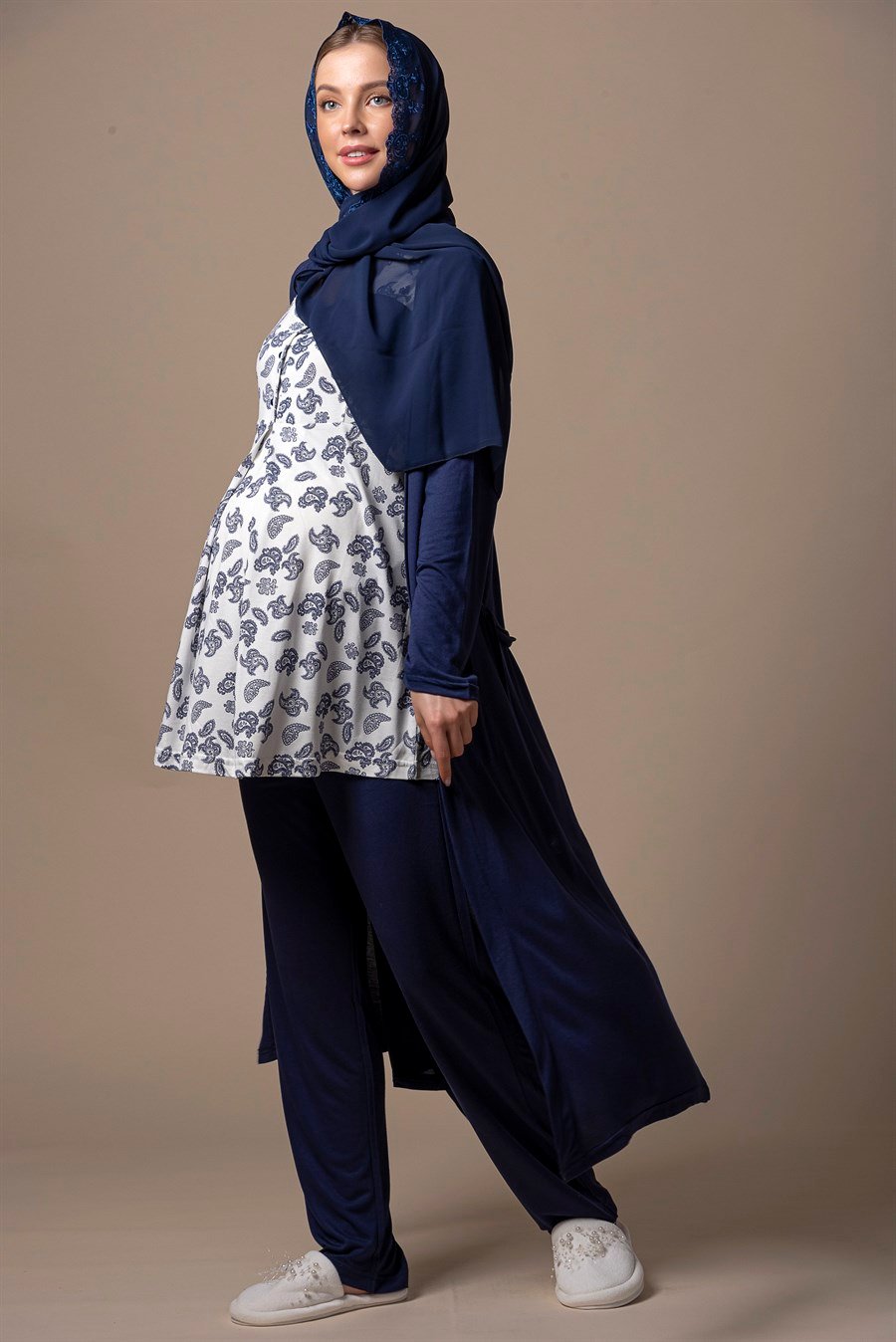 Effortt 28014 Lacivert Sabahlıklı Hamile Lohusa Pijama Takımı