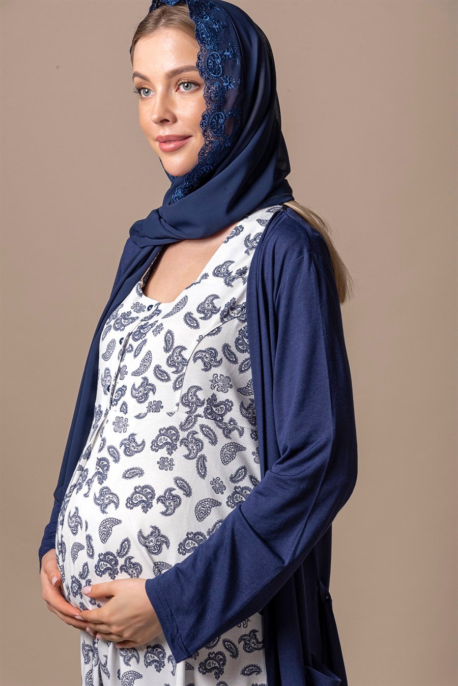 Effortt 28014 Lacivert Sabahlıklı Hamile Lohusa Pijama Takımı