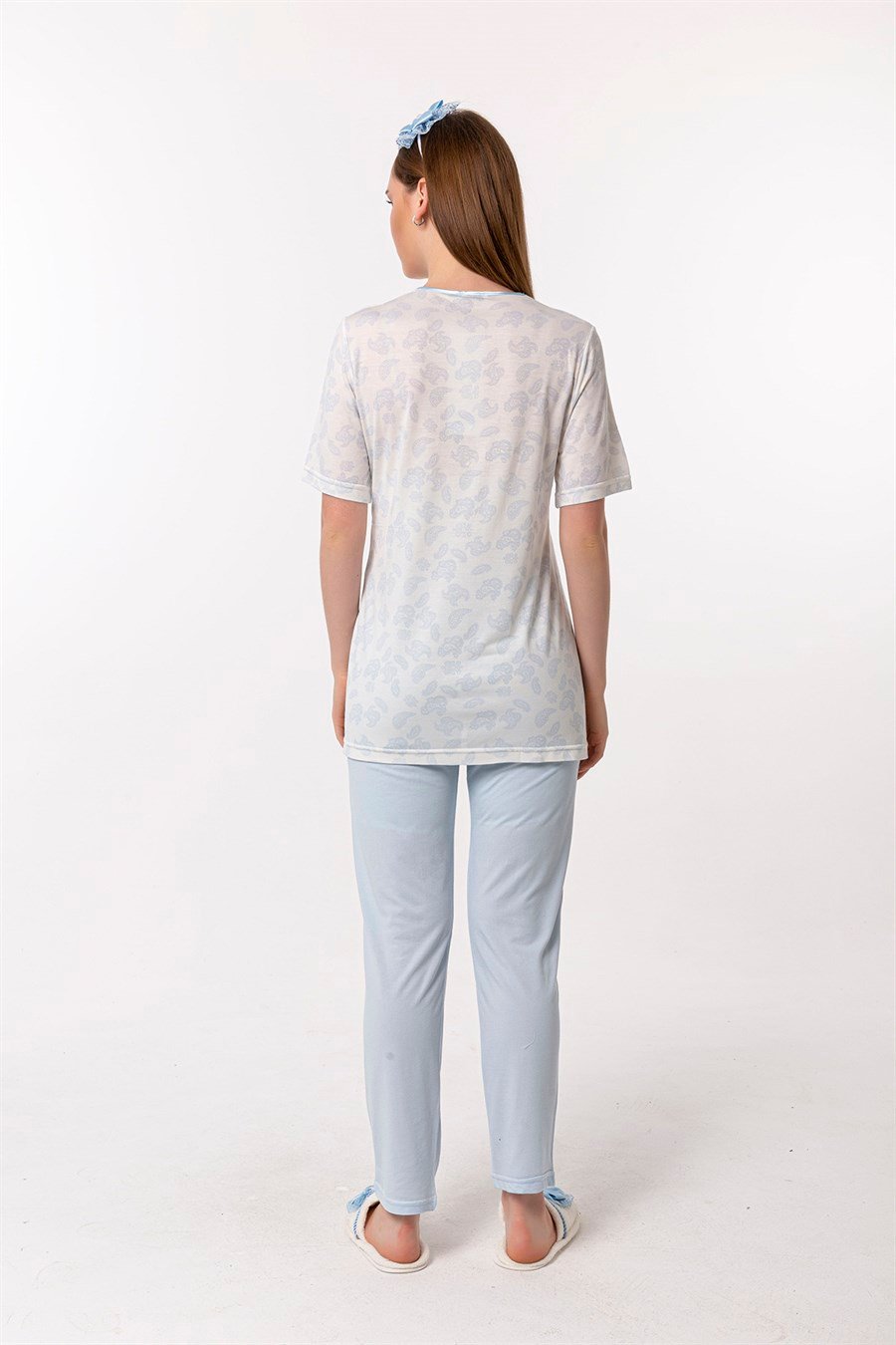Effortt 28014 Mavi Sabahlıklı Hamile Lohusa Pijama Takımı