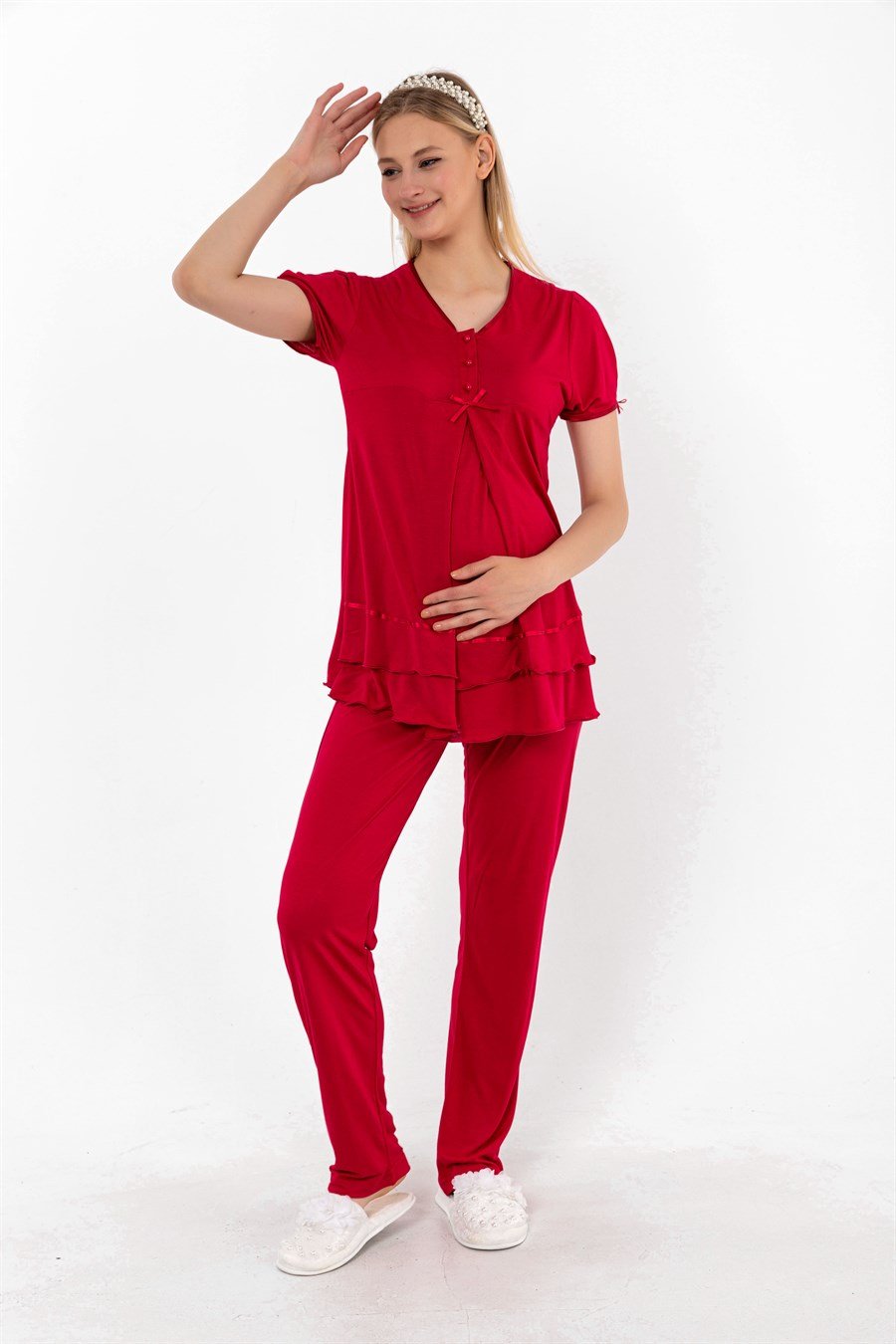 Effortt 28022 Vişne Hamile Lohusa Pijama Takımı