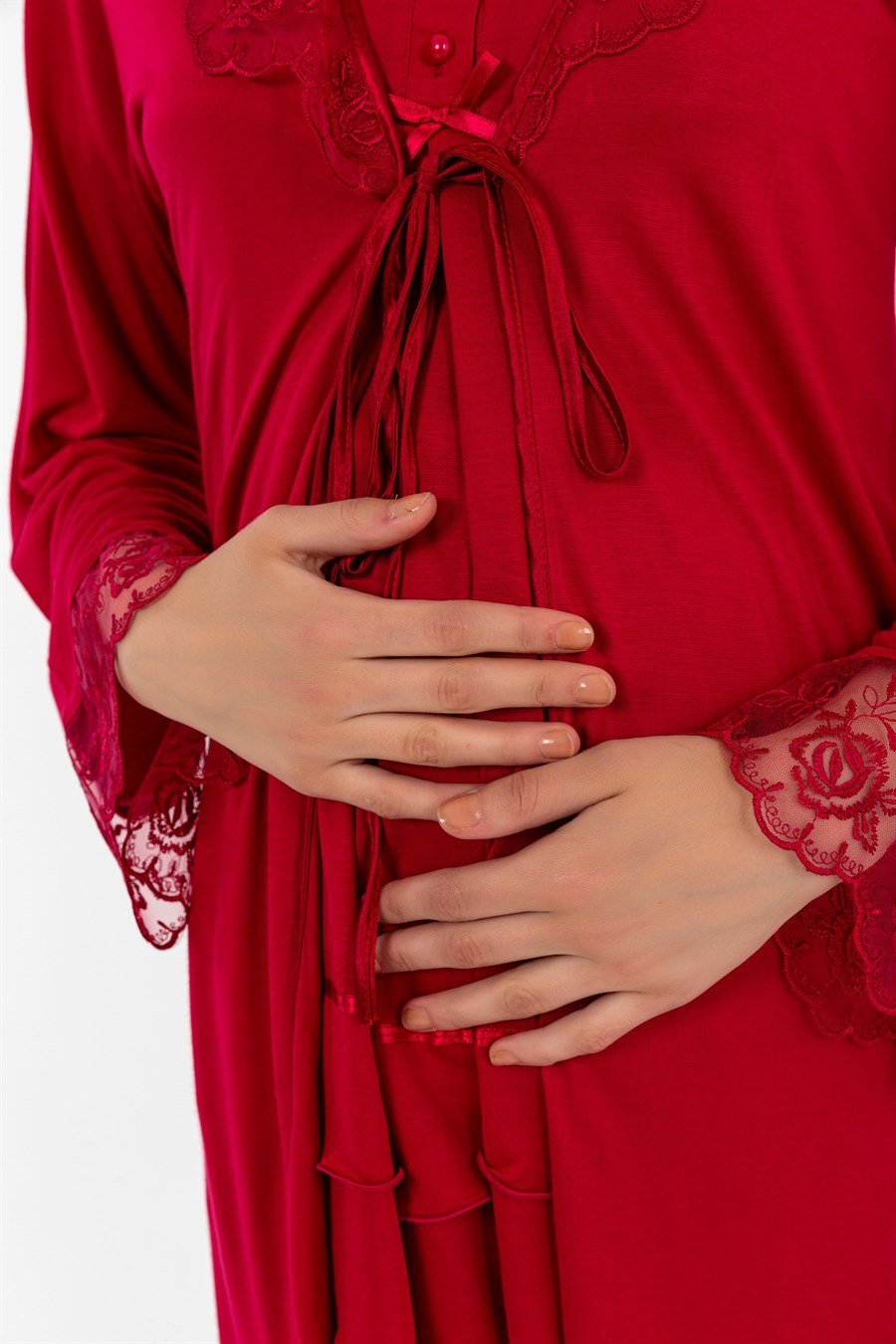 Effortt 28024 Vişne Sabahlıklı Hamile Lohusa Pijama Takımı