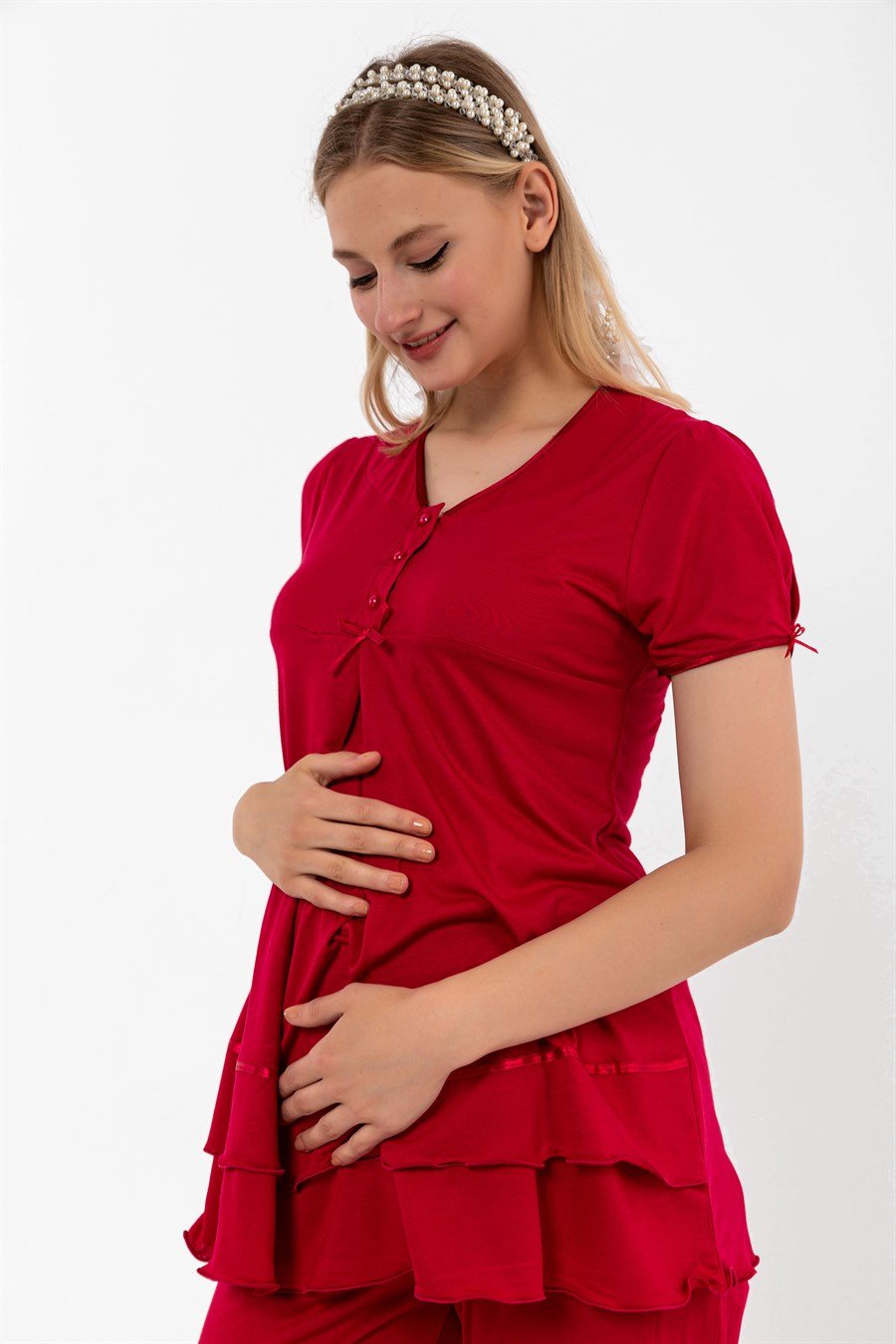 Effortt 28024 Vişne Sabahlıklı Hamile Lohusa Pijama Takımı