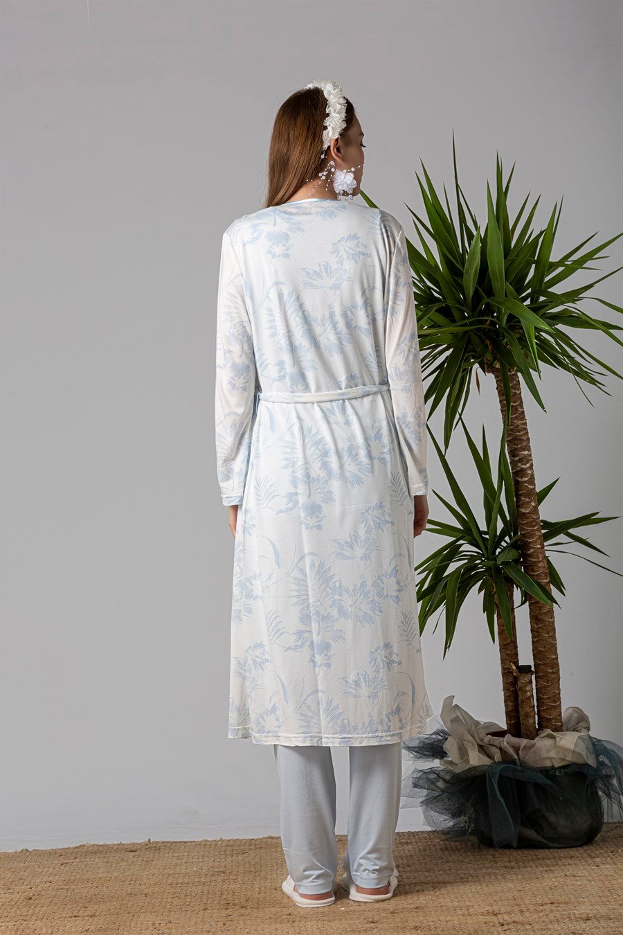 Effortt 28034 Mavi Sabahlıklı Hamile Lohusa Pijama Takımı