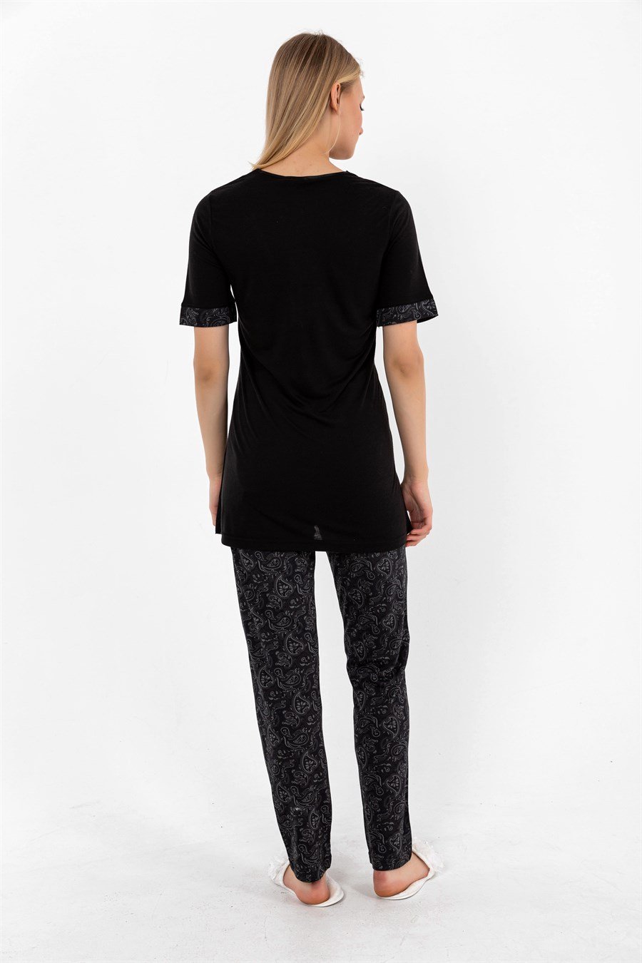 Effortt 28052 Siyah Desenli Hamile Lohusa Pijama Takımı