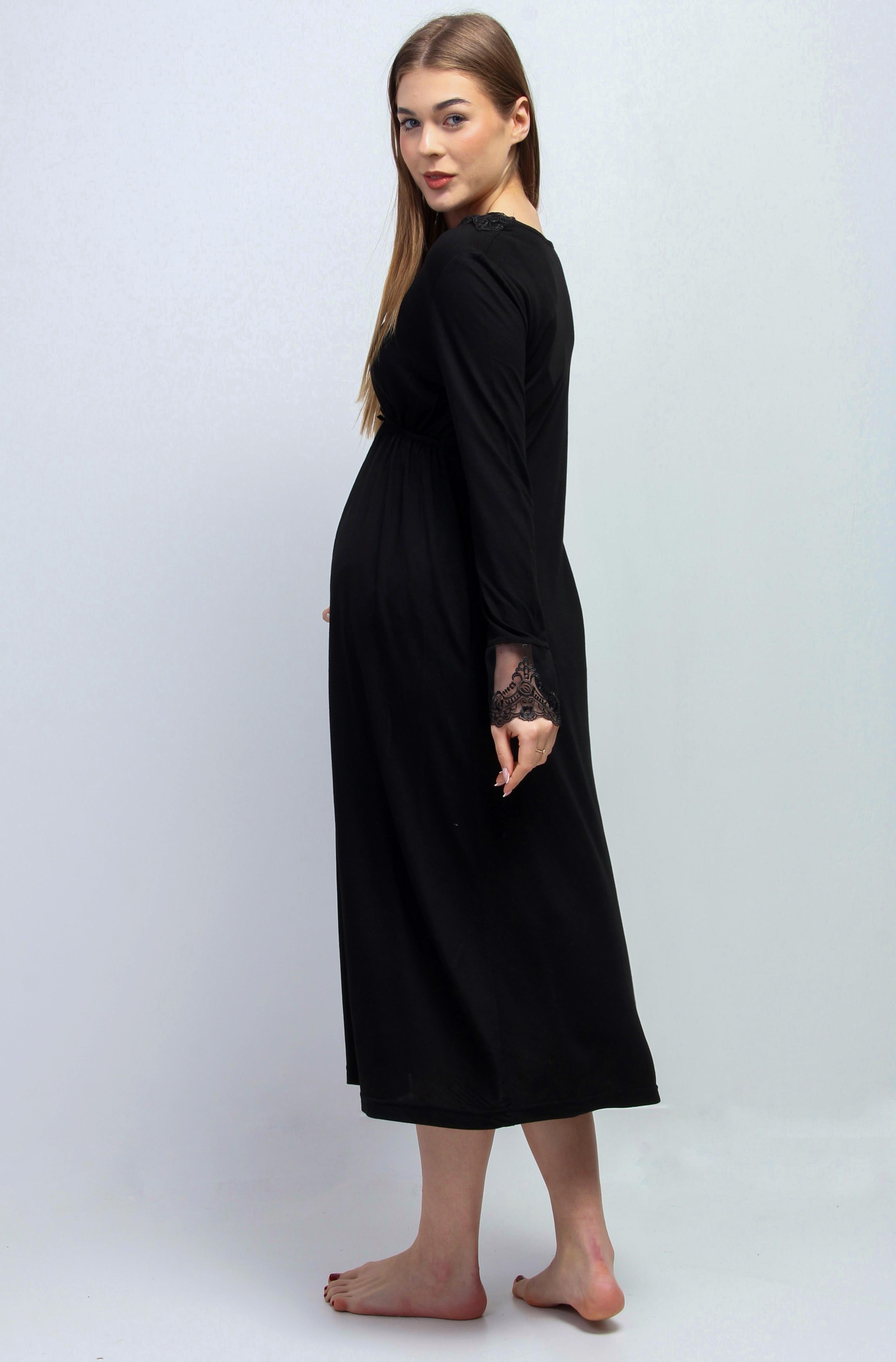 Effortt 28093 Siyah Dantelli Lohusa Gecelik