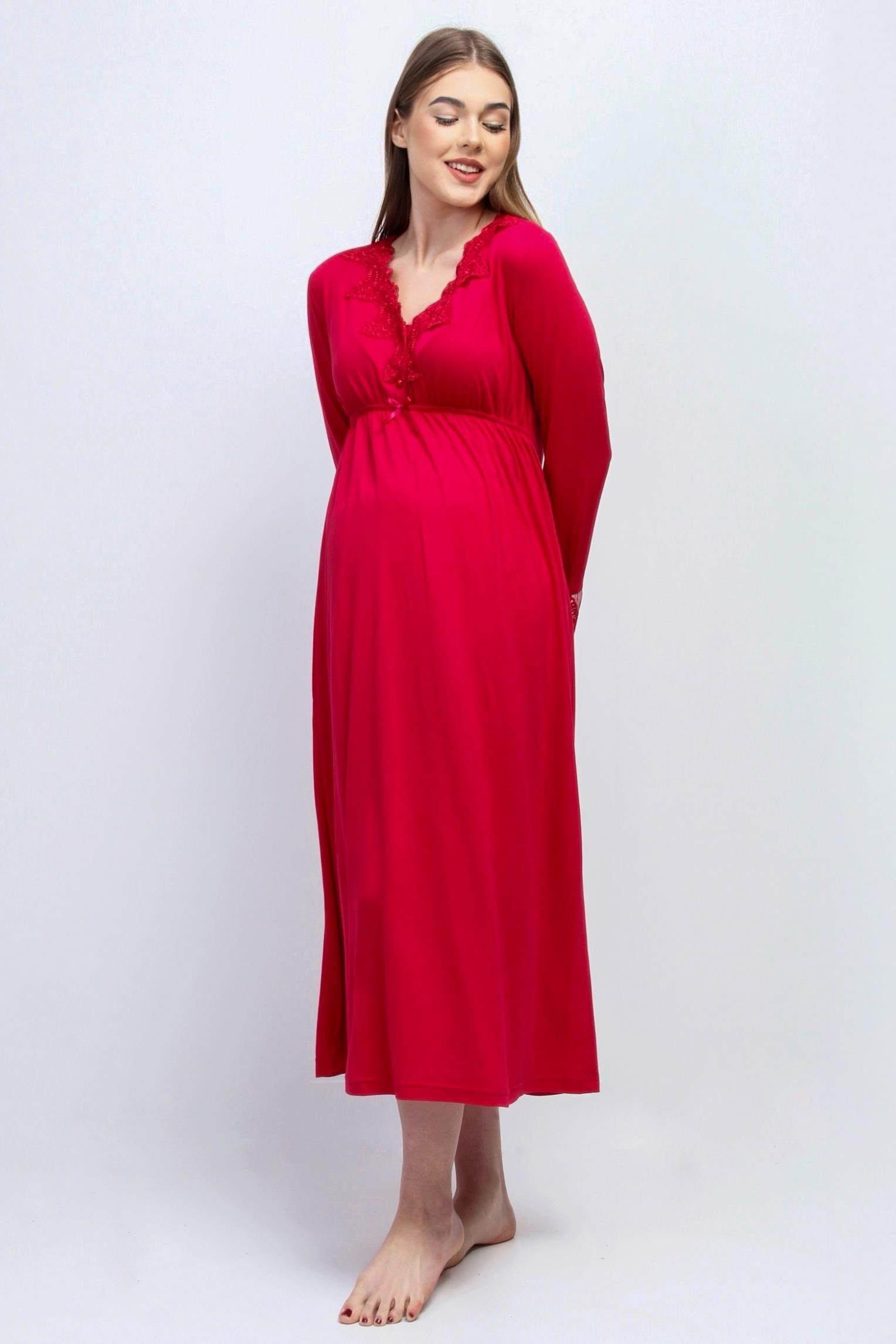 Effortt 28093 Vişne Dantelli Lohusa Gecelik