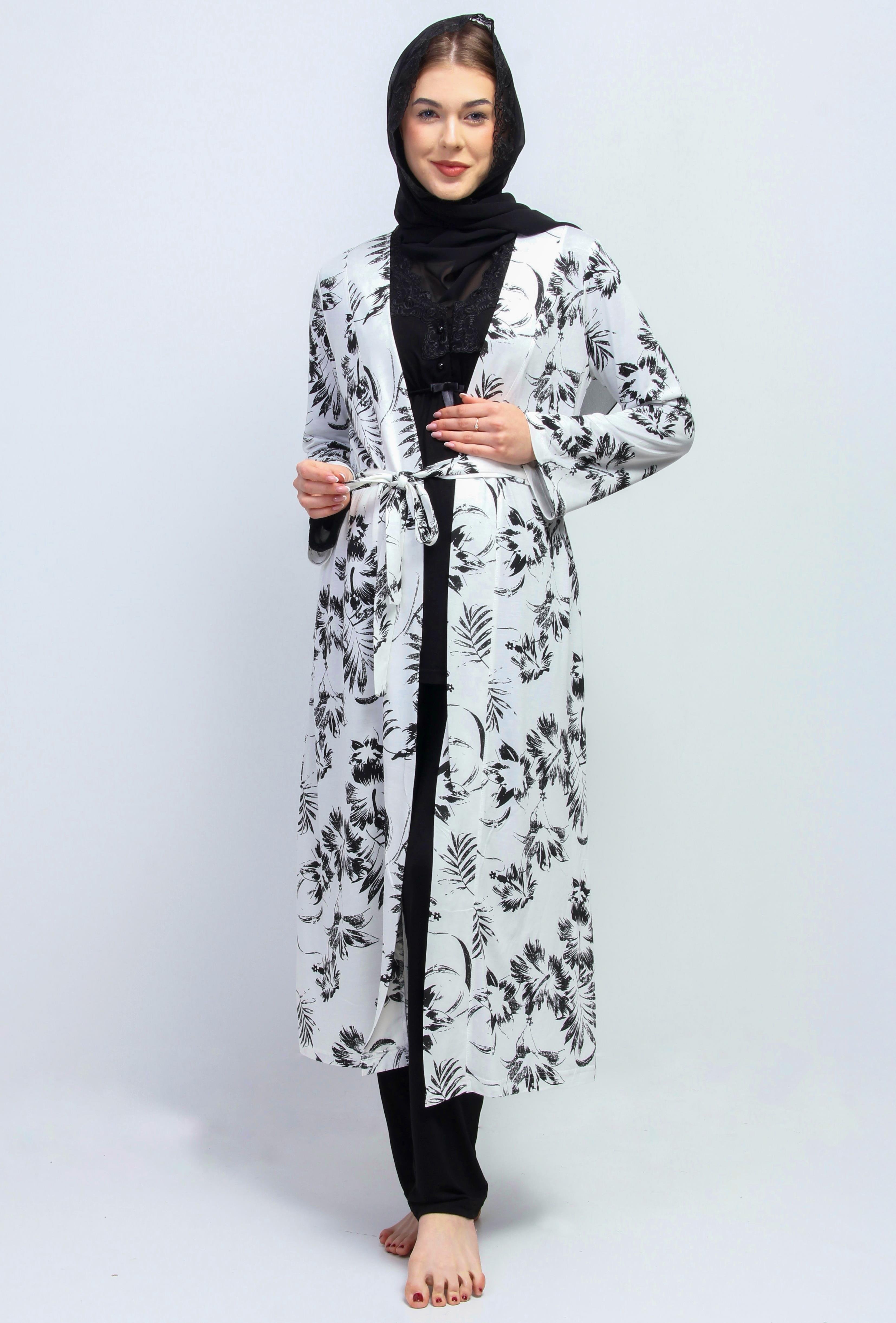 Effortt 28094 Siyah Tesettürlü Sabahlıklı Lohusa Pijama Takımı