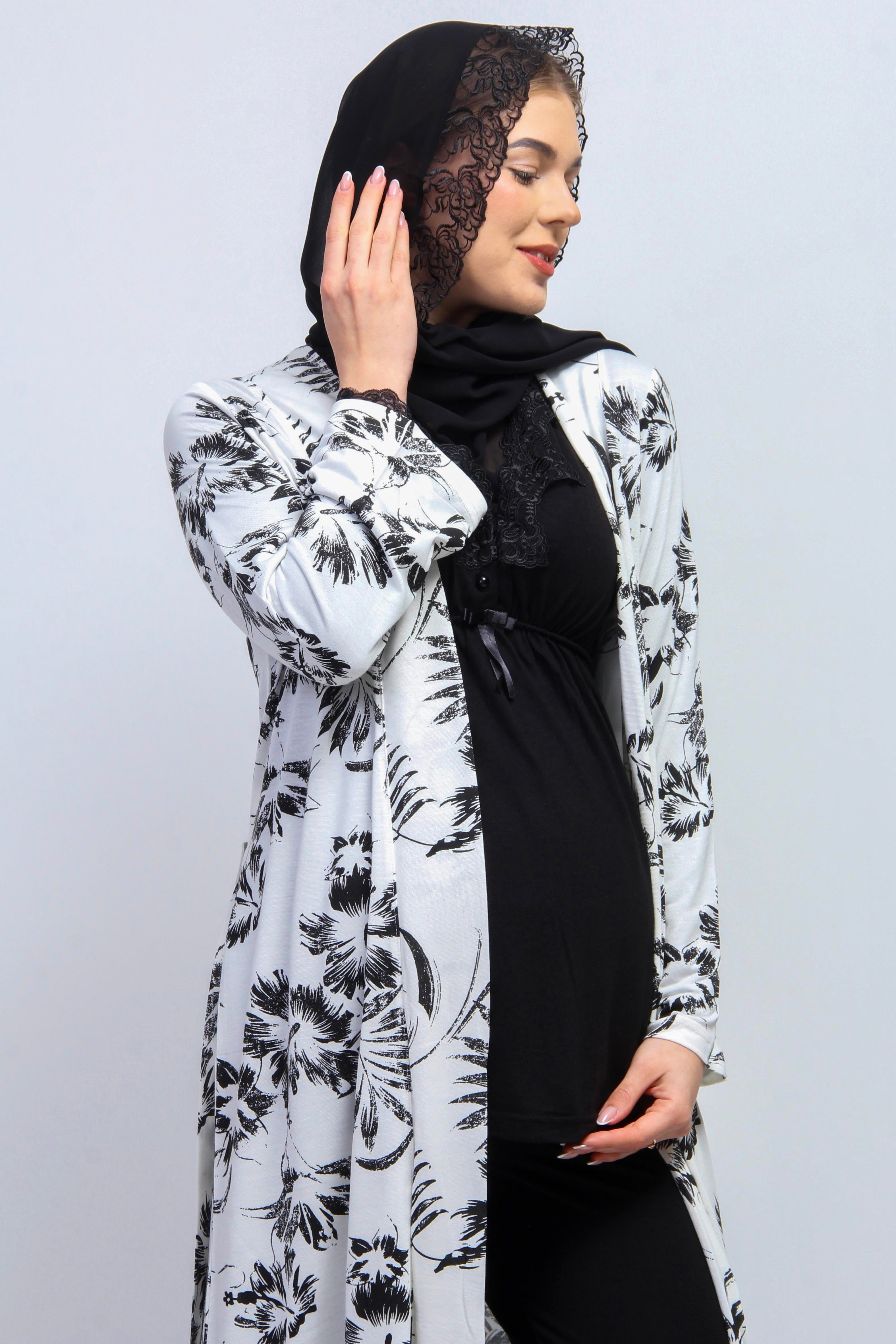 Effortt 28094 Siyah Tesettürlü Sabahlıklı Lohusa Pijama Takımı