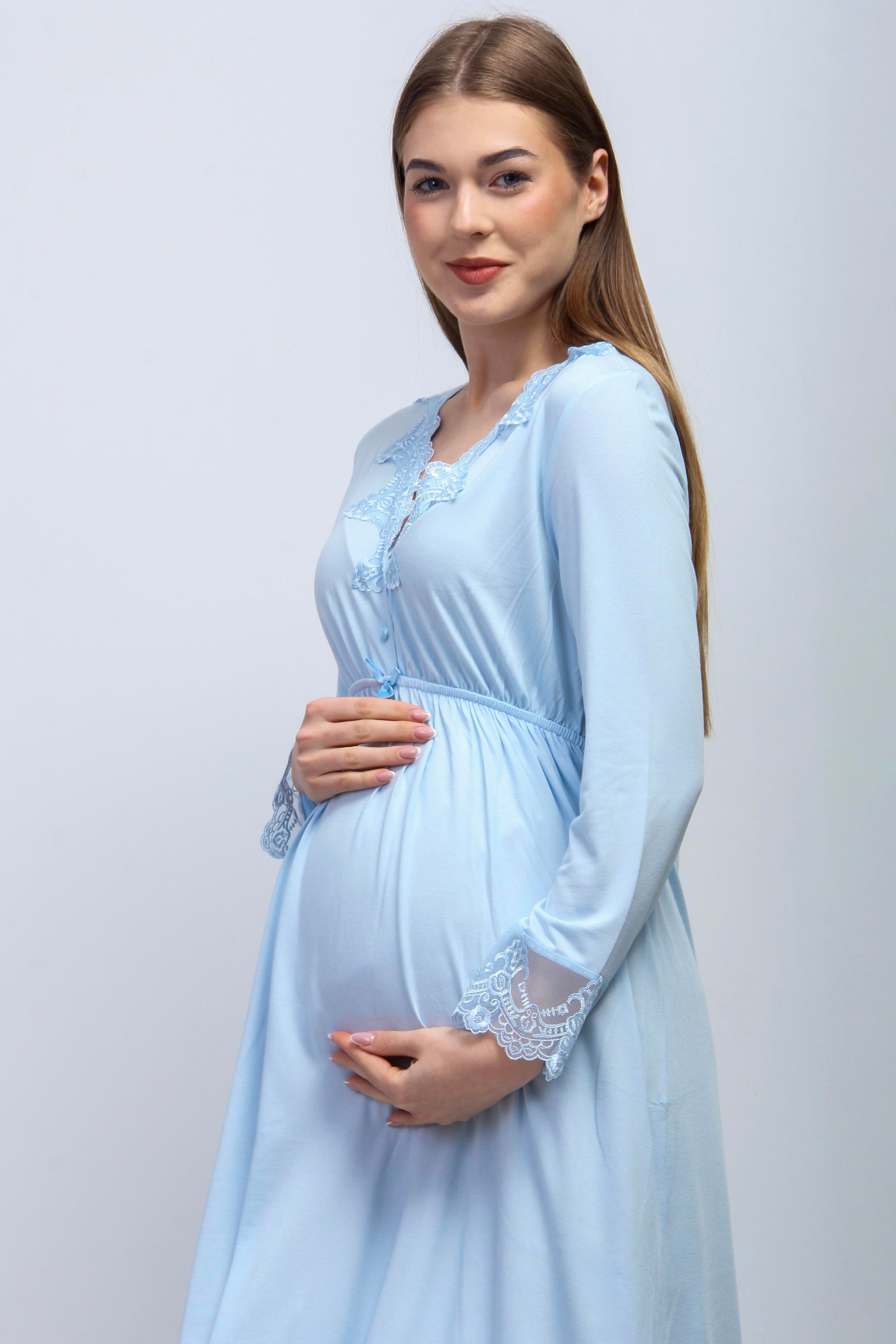 Effortt 28095 Mavi Tesettürlü Sabahlıklı Lohusa Gecelik Takım