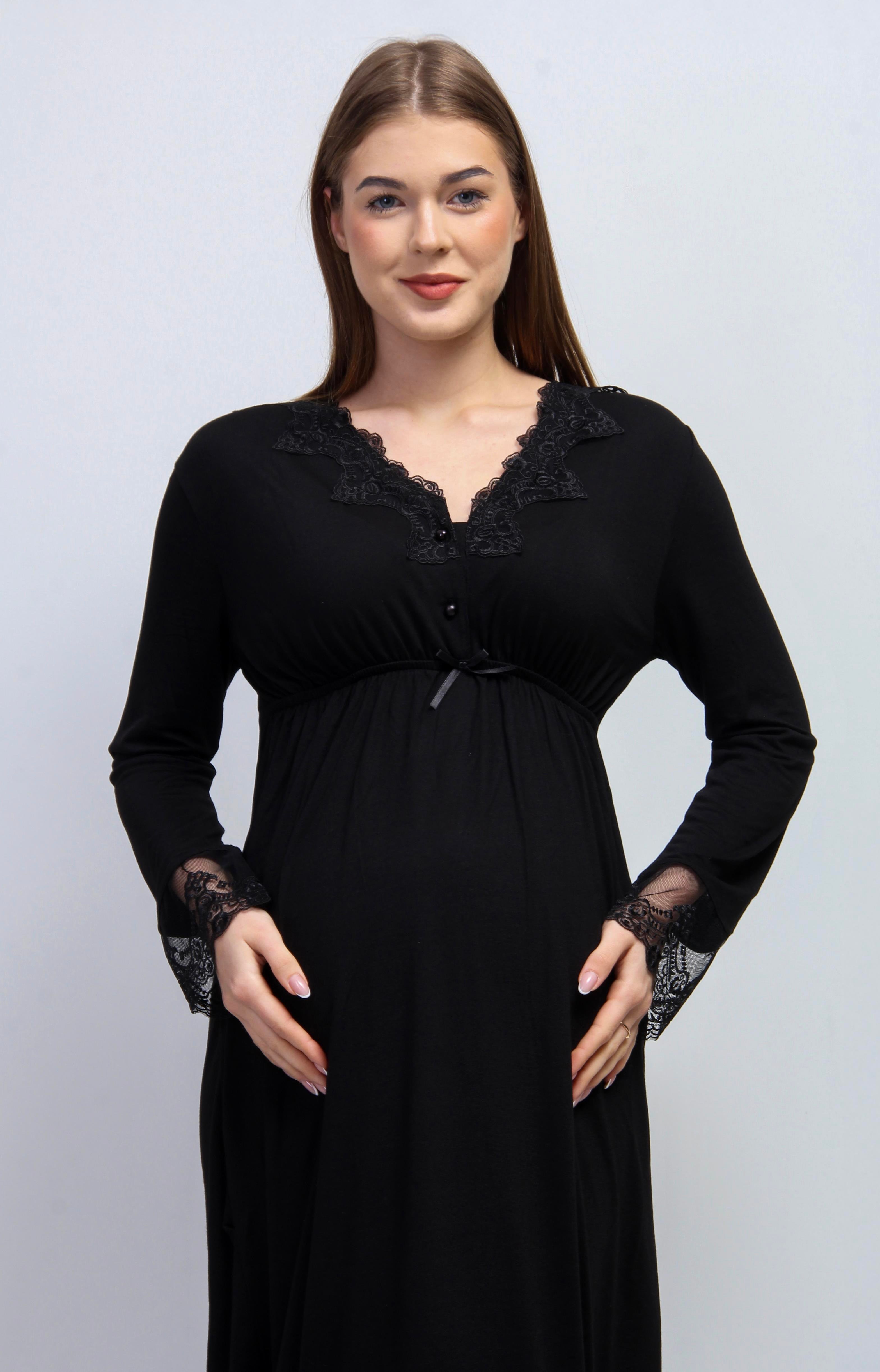 Effortt 28095 Siyah Tesettürlü Sabahlıklı Lohusa Gecelik Takım