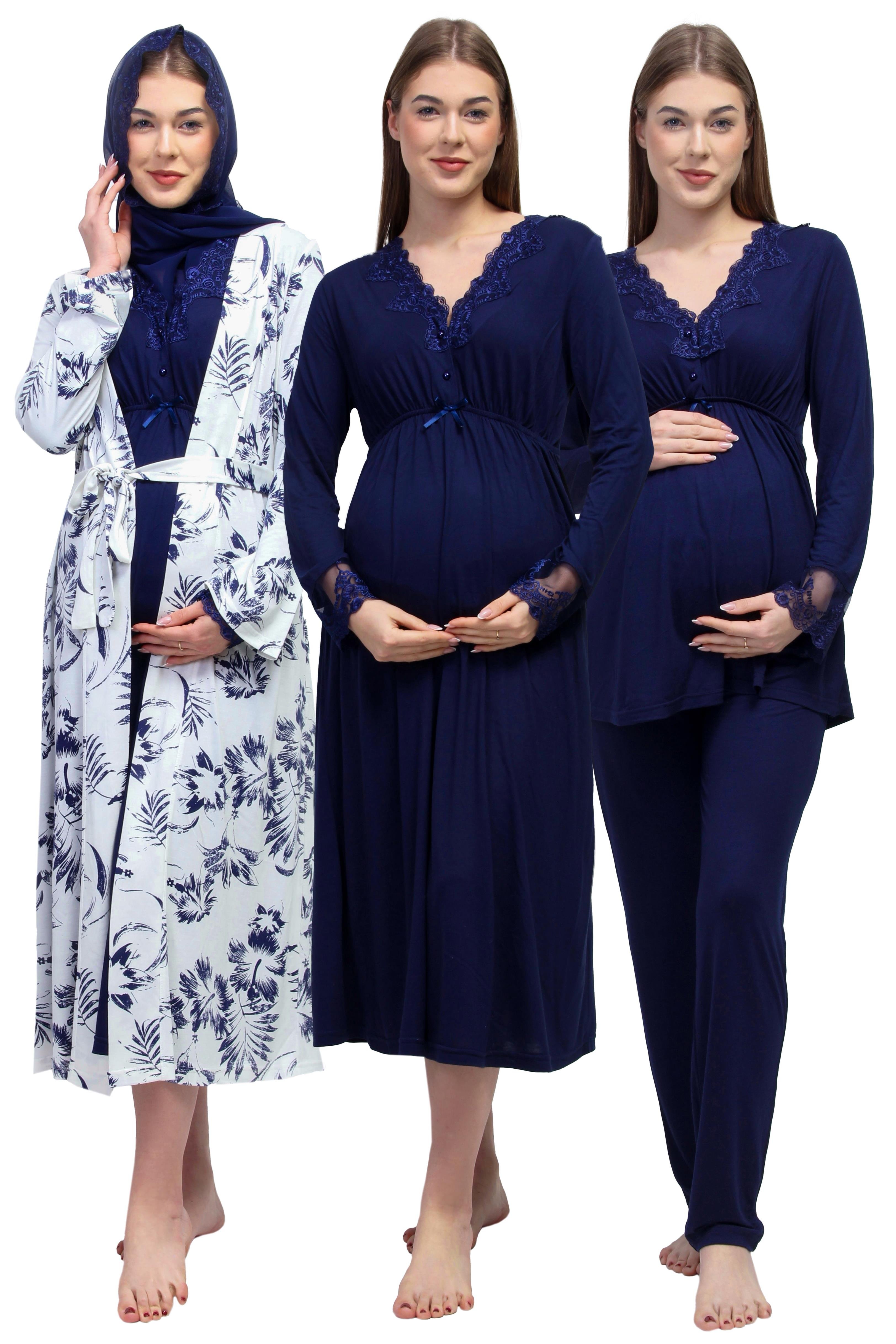 Effortt 28096 Lacivert Tesettürlü Hamile Lohusa Set
