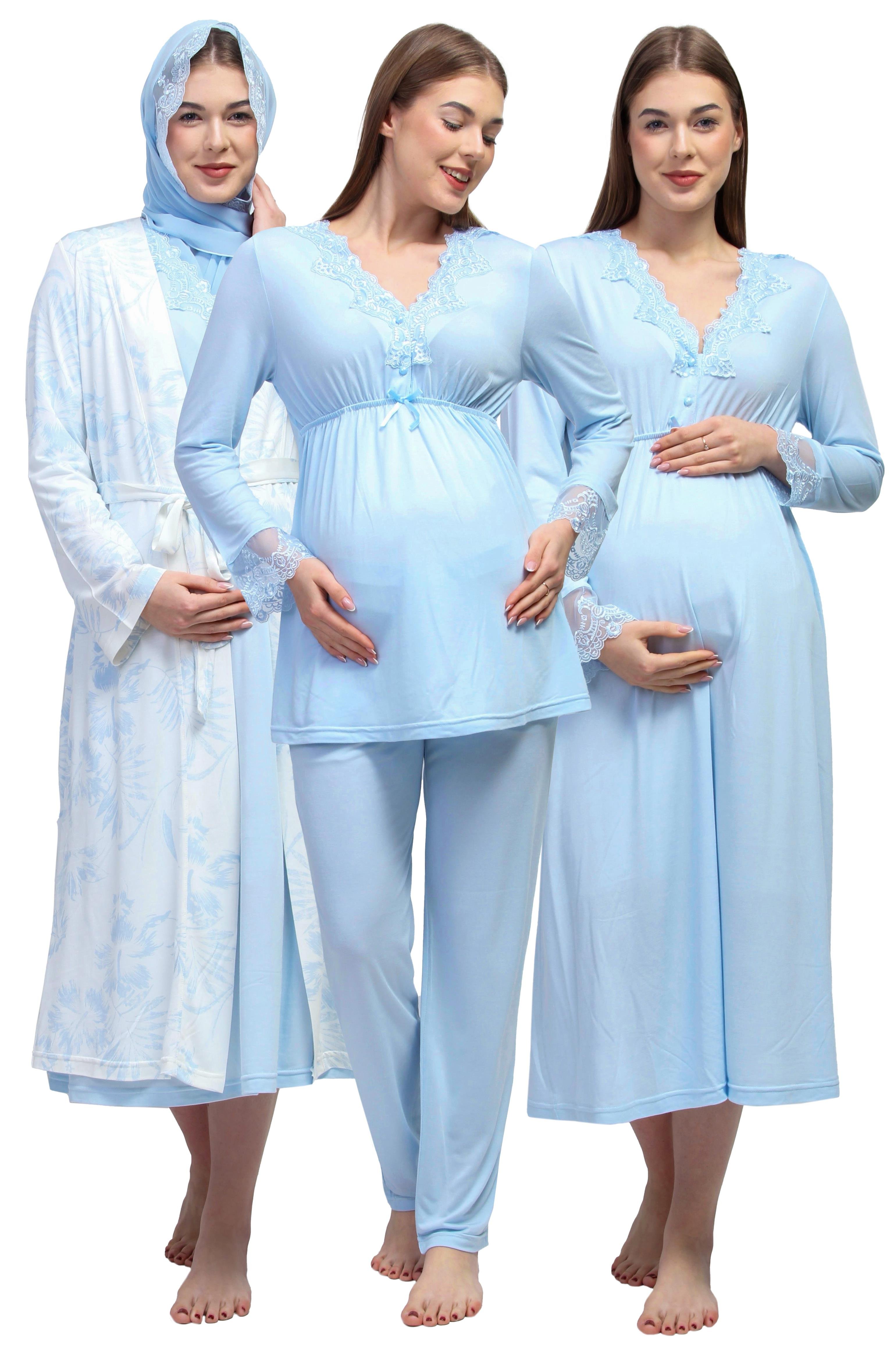 Effortt 28096 Mavi Tesettürlü Hamile Lohusa Set