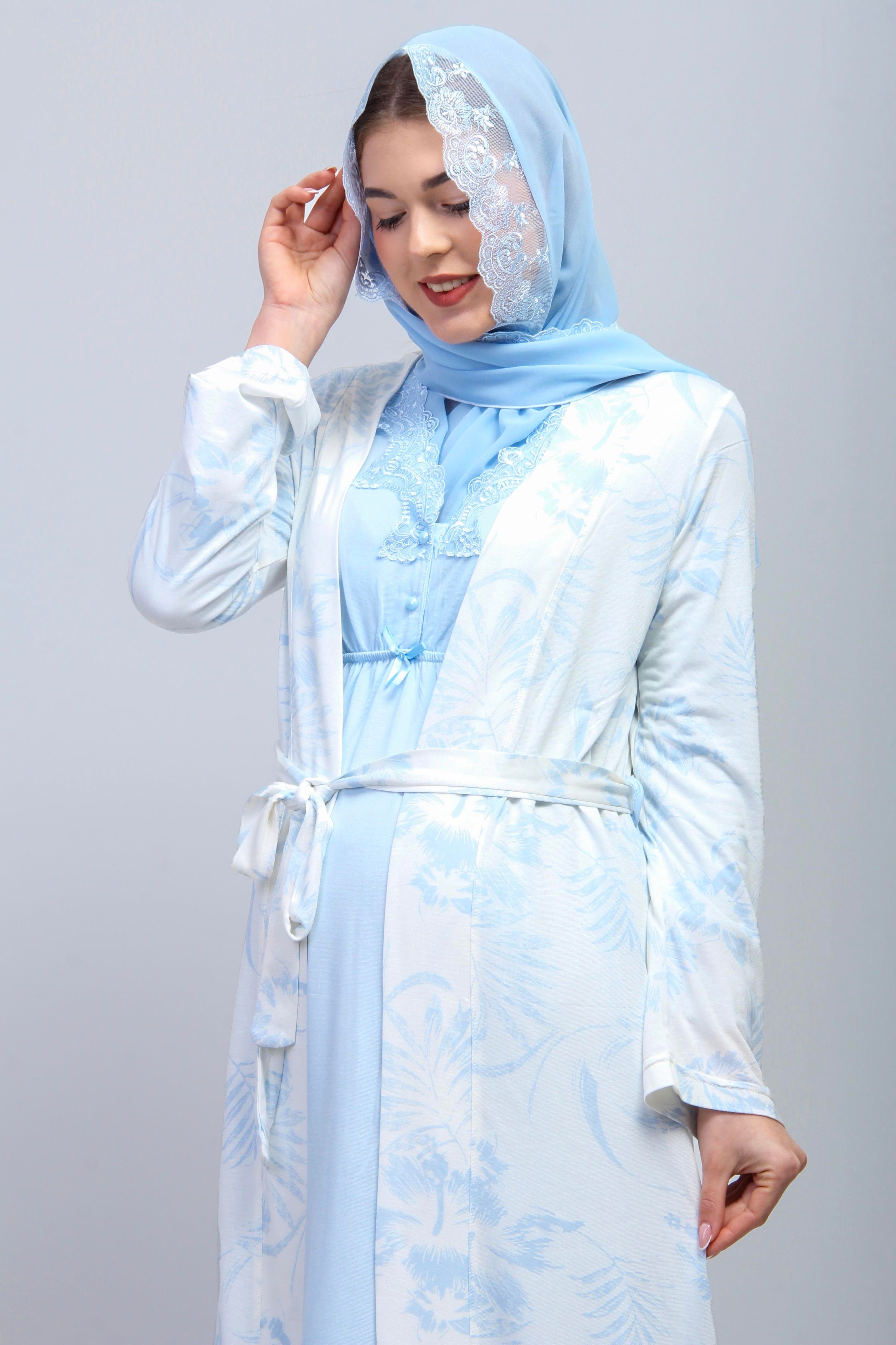 Effortt 28096 Mavi Tesettürlü Hamile Lohusa Set