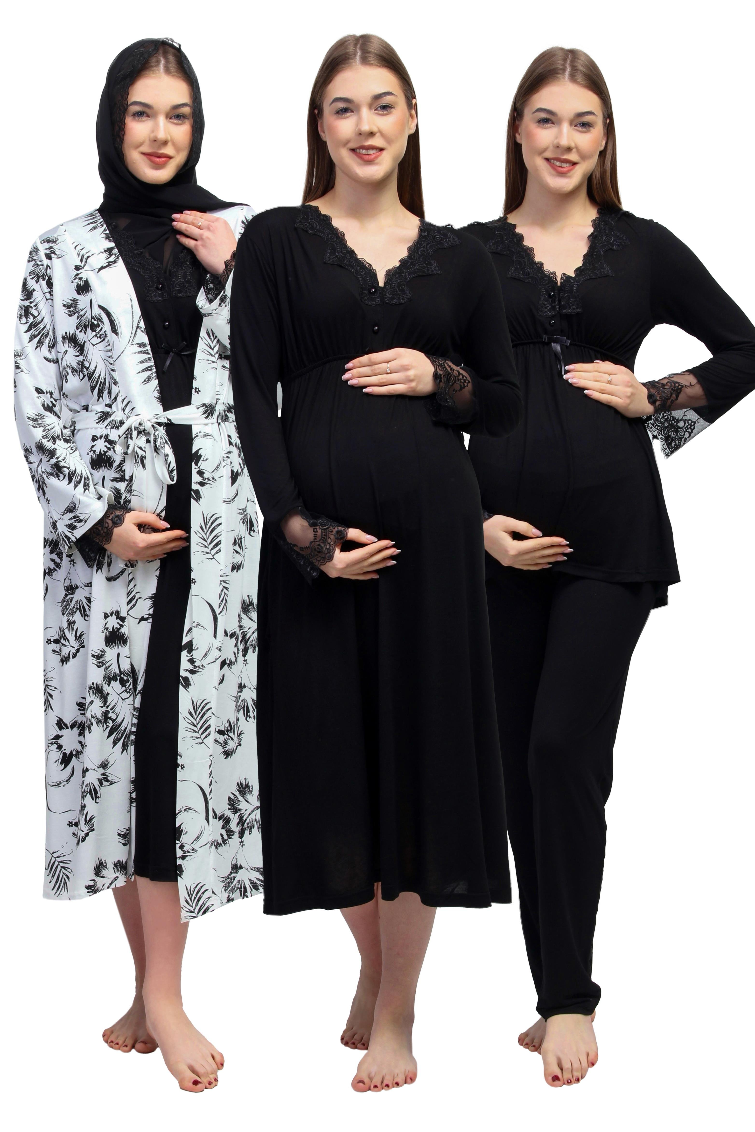 Effortt 28096 Siyah Tesettürlü Hamile Lohusa Set