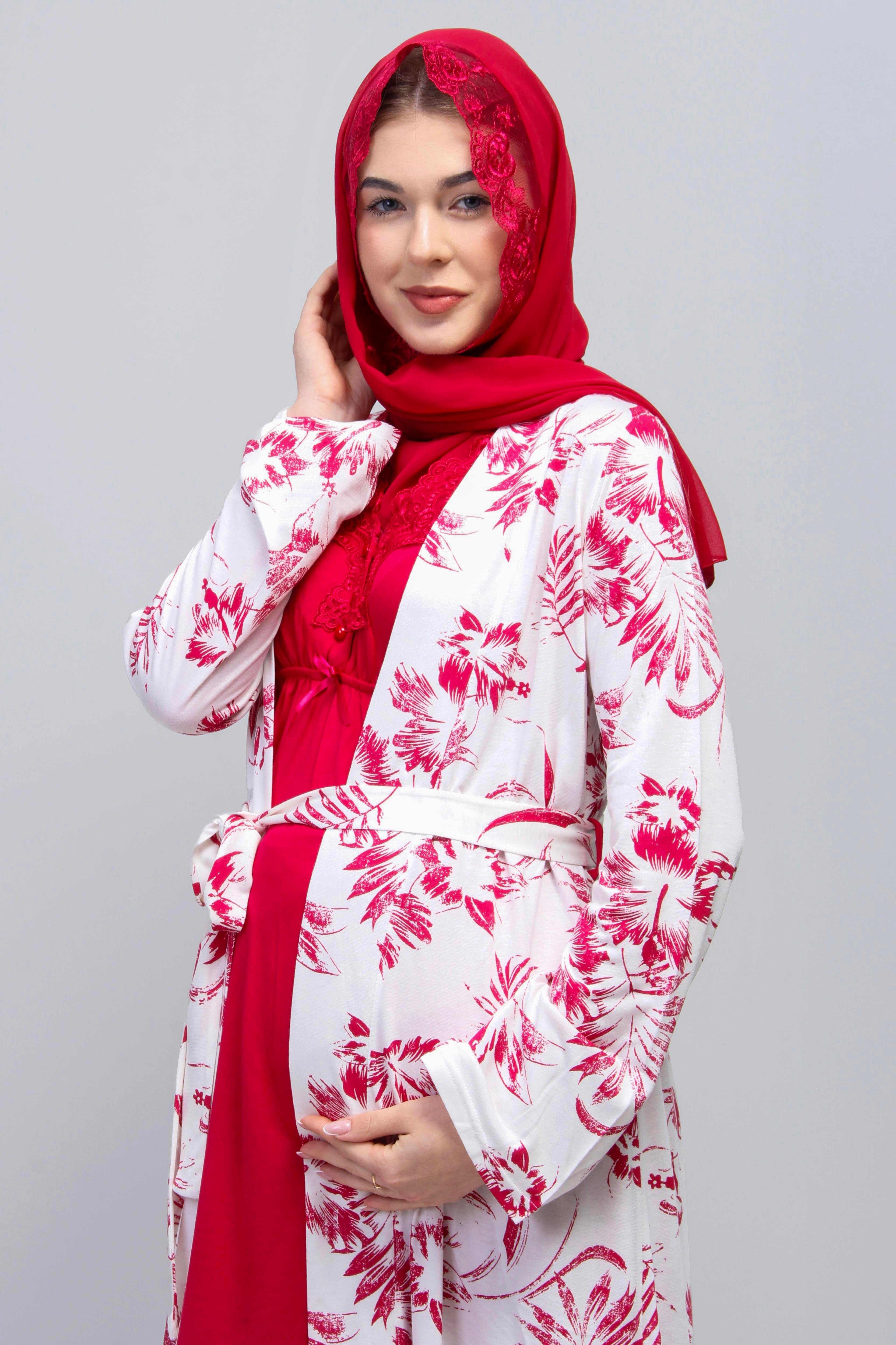 Effortt 28096 Vişne Tesettürlü Hamile Lohusa Set