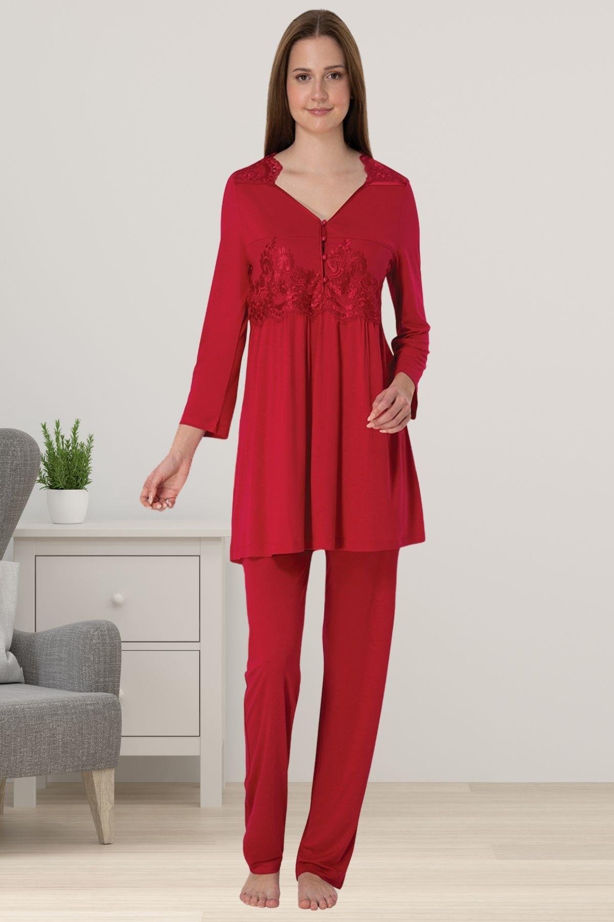 Effortt 3011 Vişne Dantelli Lohusa Pijama Takımı