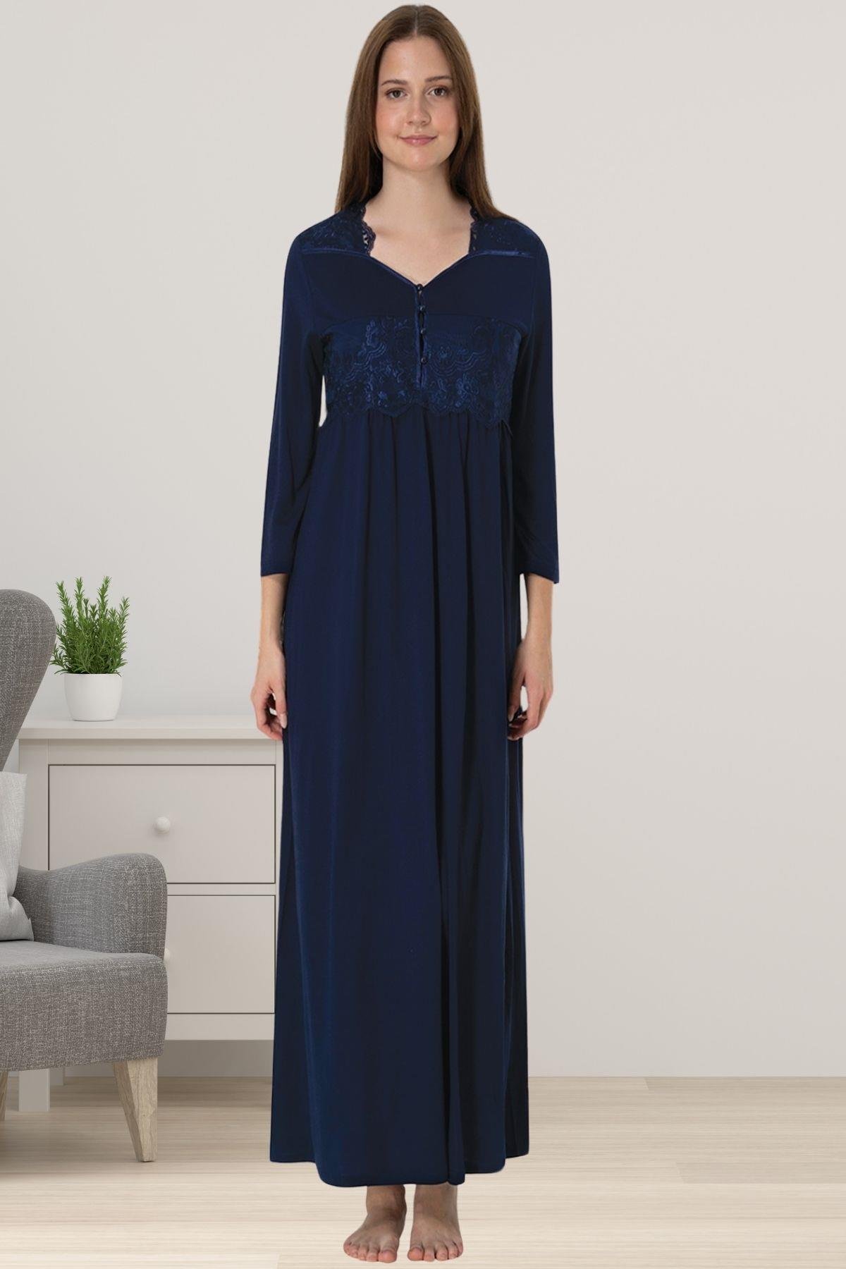 Effortt 3012 Lacivert Dantelli Lohusa Gecelik