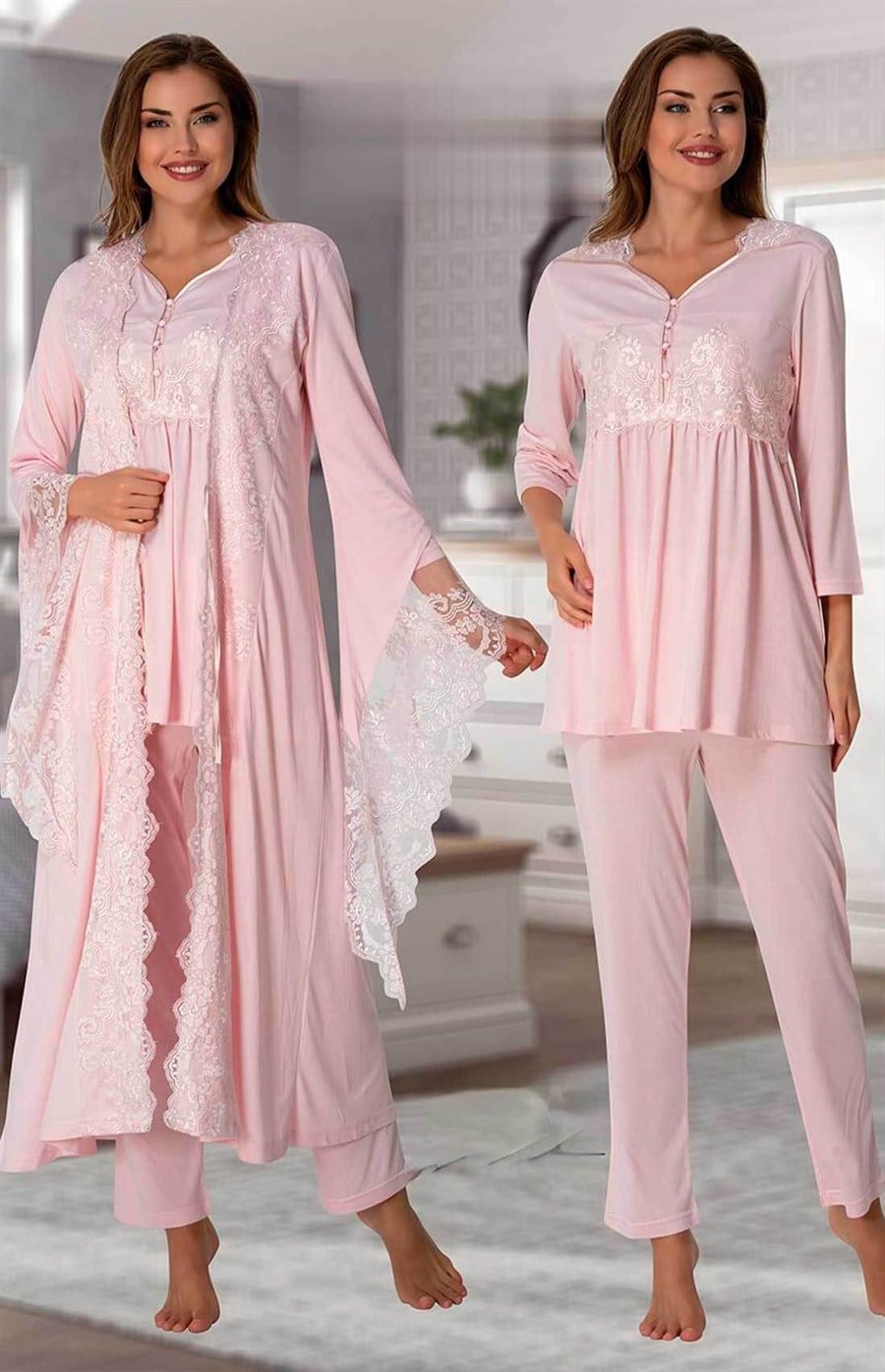 Effortt 3015 Pembe Sabahlıklı Lohusa Pijama Takımı