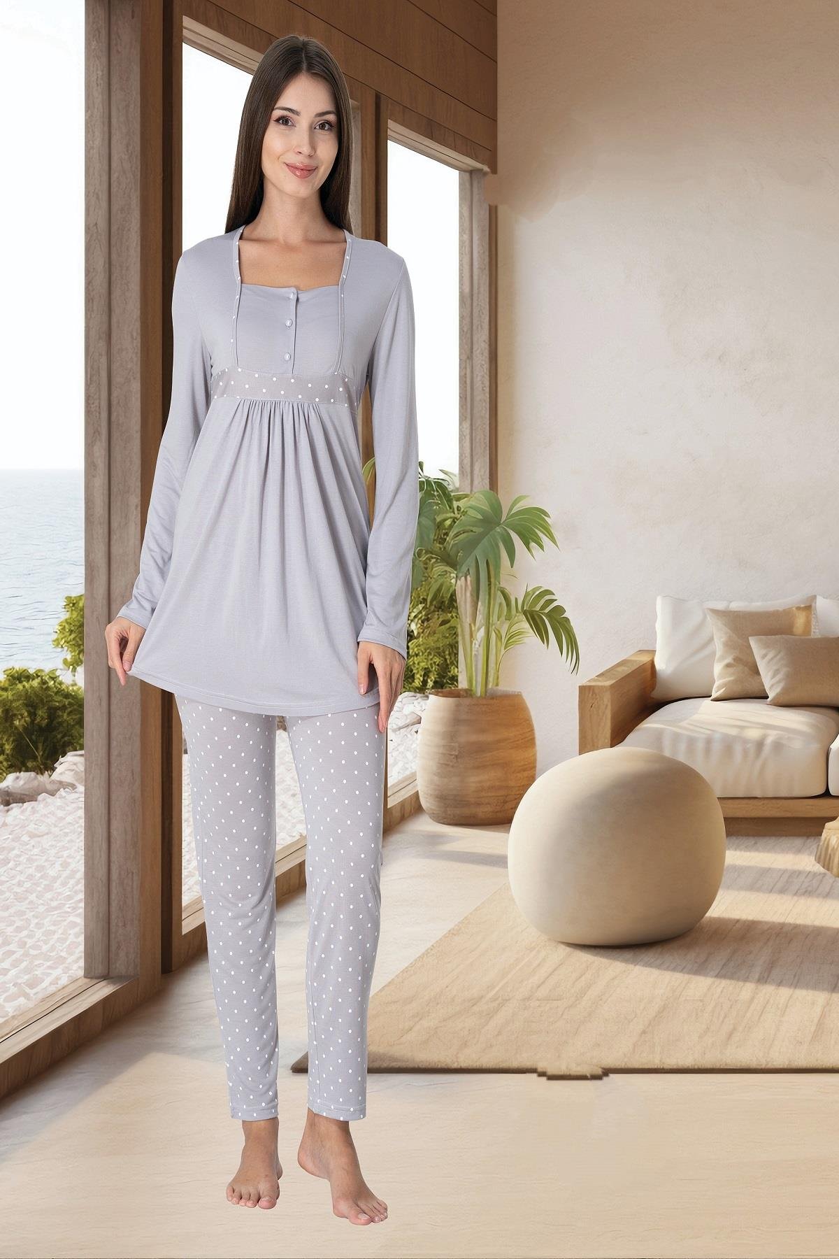 Effortt 3022 Gri Hamile Lohusa Pijama Takımı