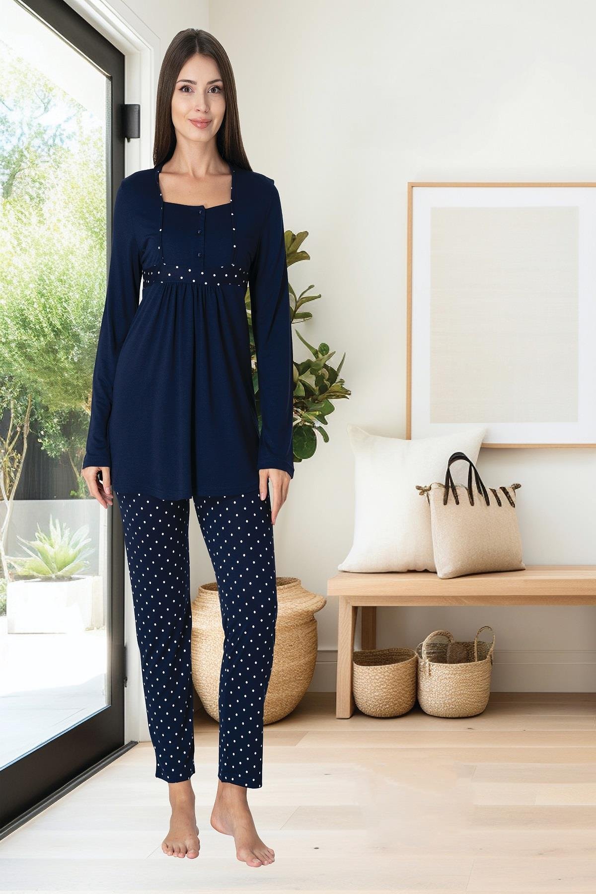 Effortt 3022 Lacivert Hamile Lohusa Pijama Takımı