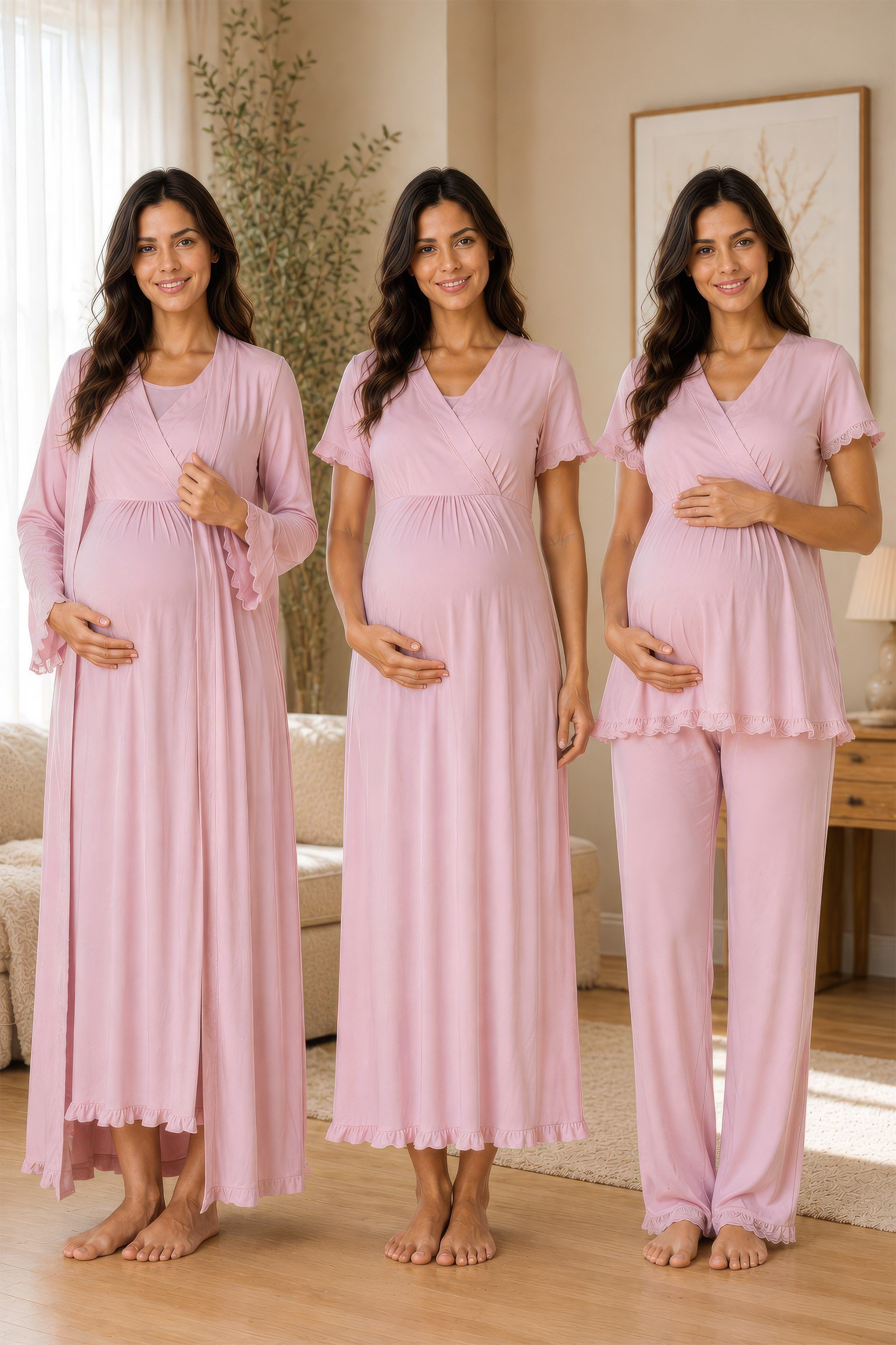 Effortt 3036 Pembe Konforlu Kesim Emzirme Özellikli Hamile Lohusa Set