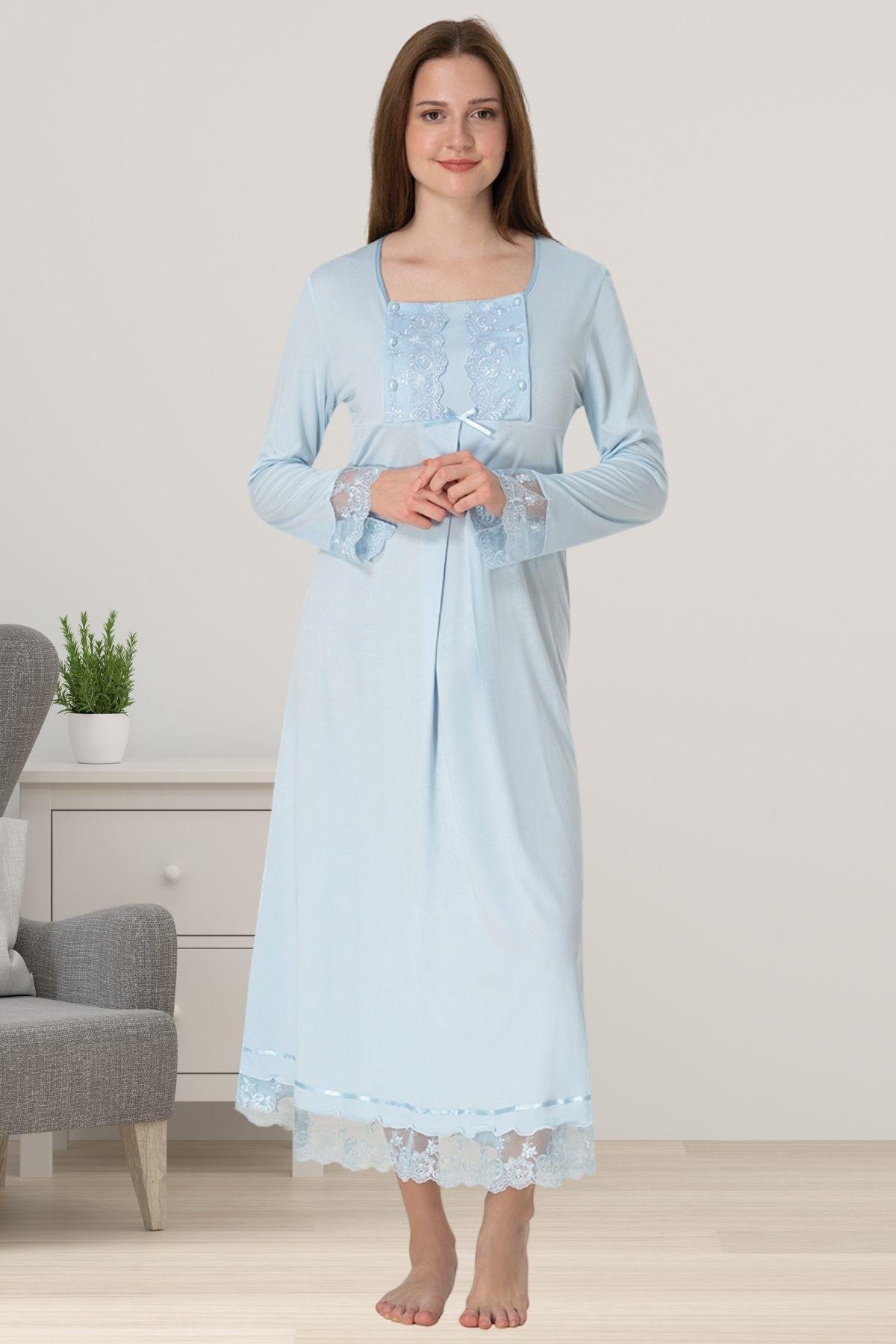 Effortt 3043 Mavi Dantelli Hamile Lohusa Gecelik