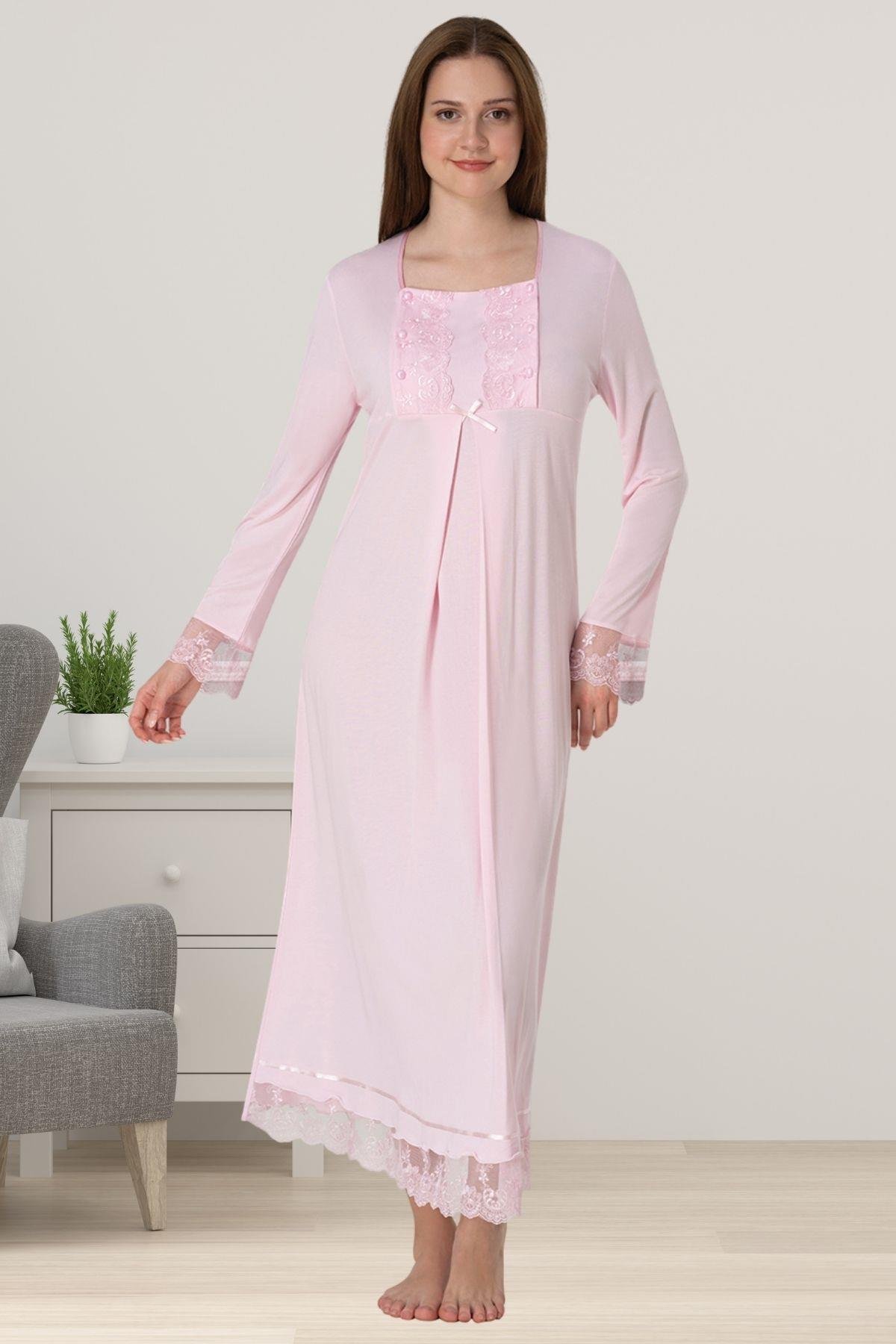 Effortt 3043 Pembe Dantelli Hamile Lohusa Gecelik