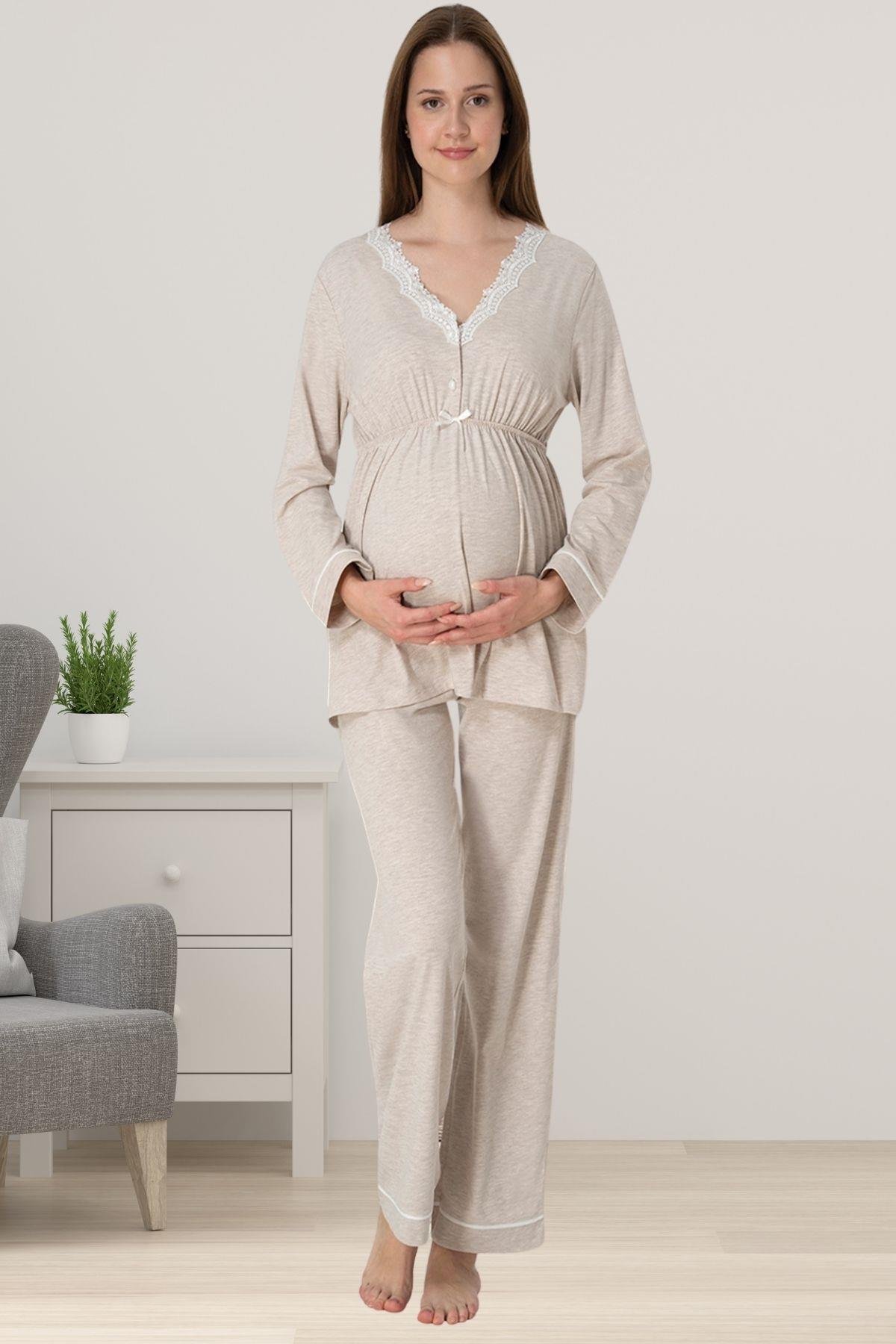 Effortt 3052 Bej Hamile Lohusa Pijama Takımı