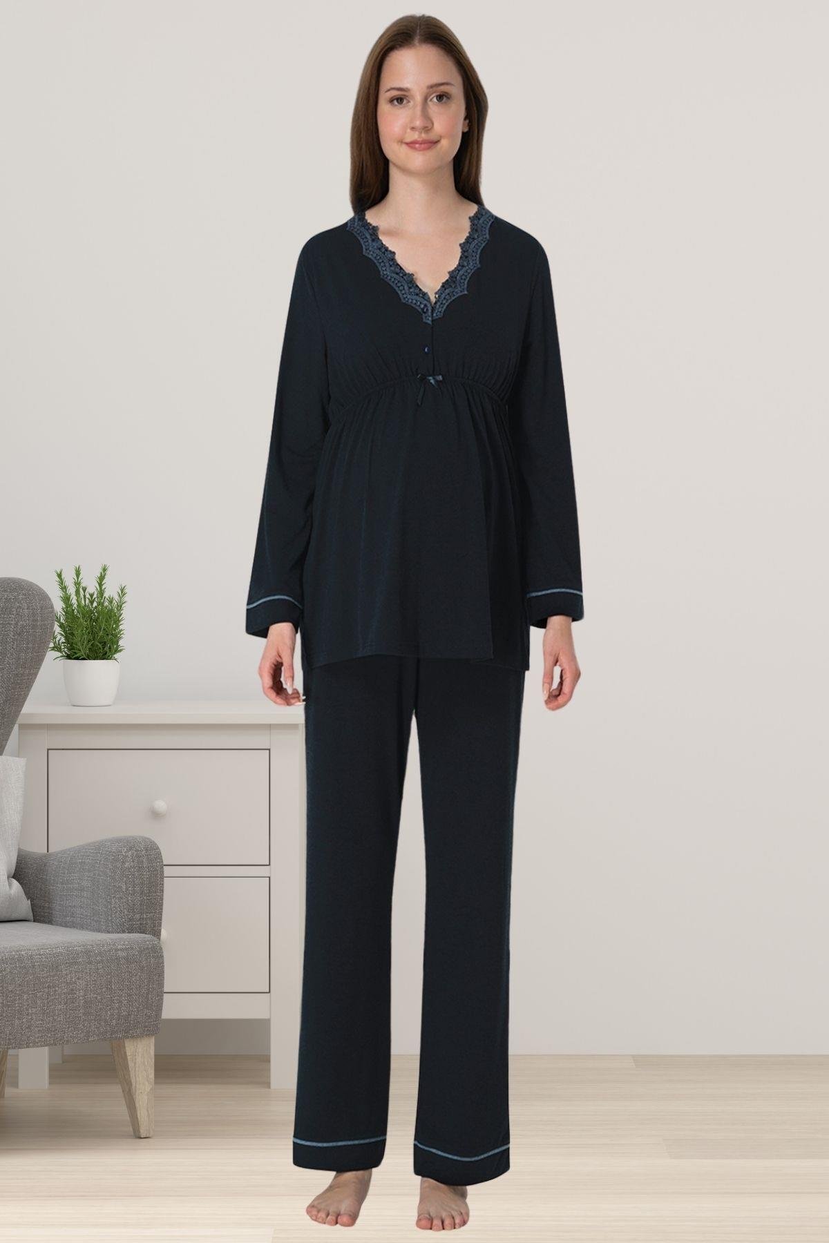 Effortt 3052 Lacivert Hamile Lohusa Pijama Takımı