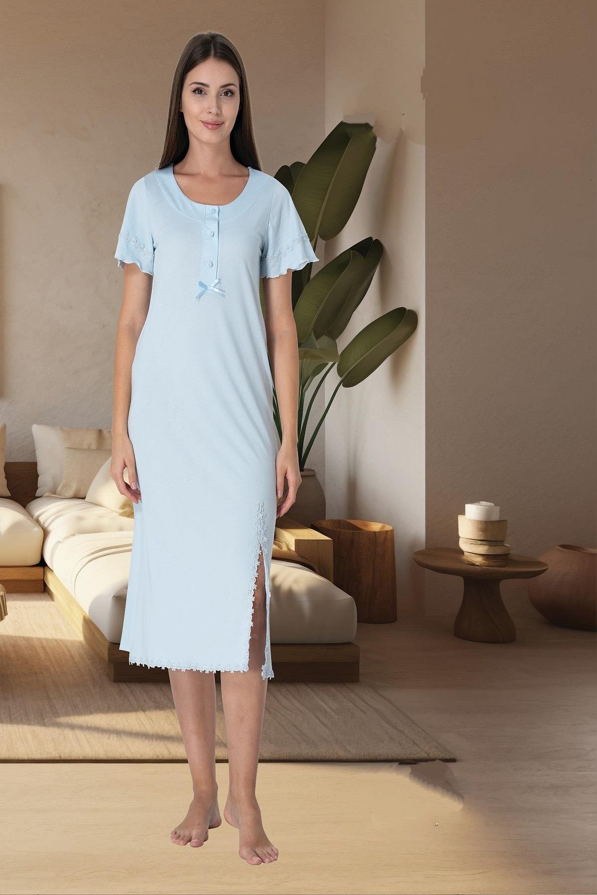 Effortt 3073 Mavi Hamile Lohusa Gecelik