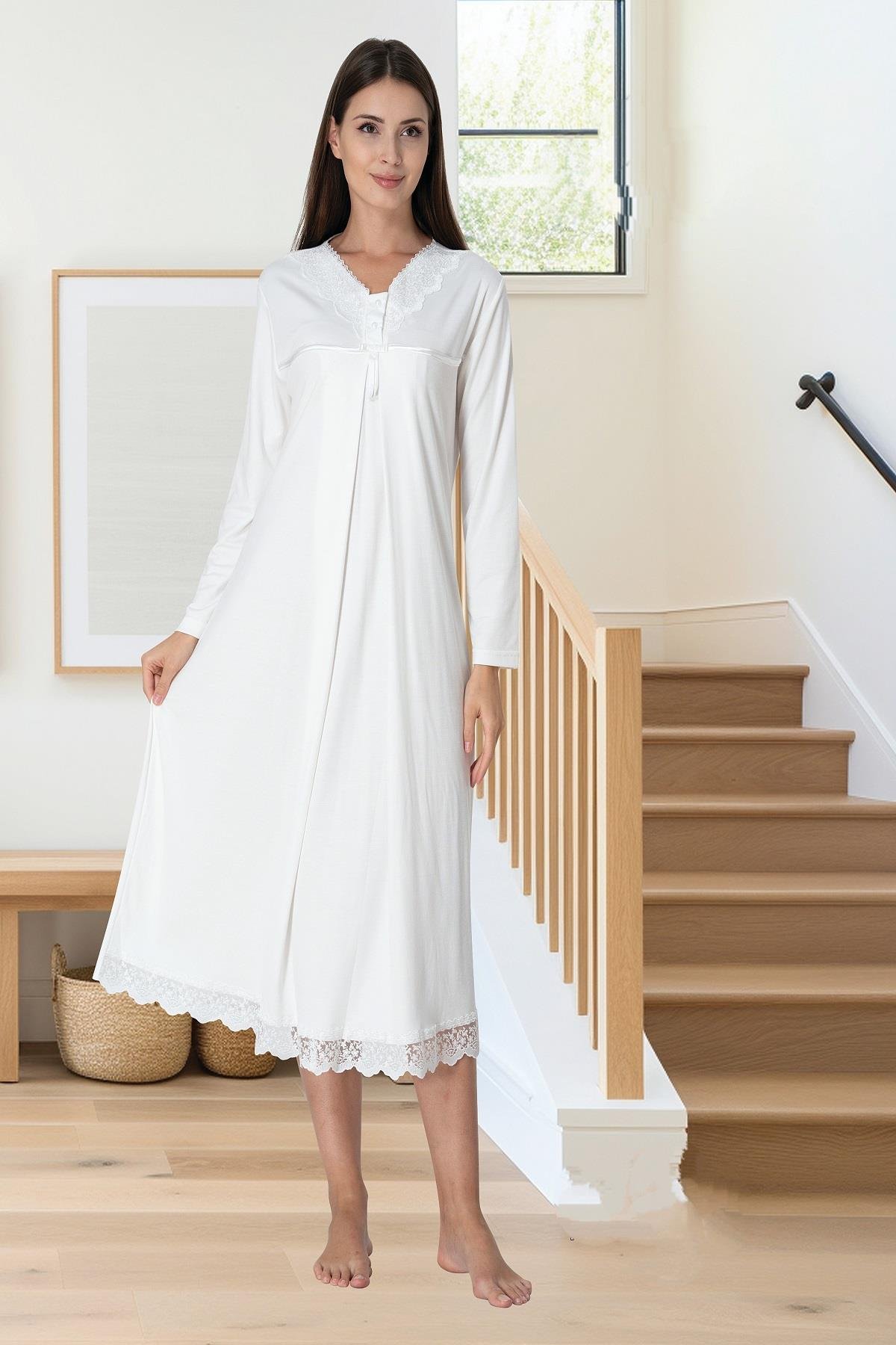 Effortt 4033 Ekru Dantelli Lohusa Gecelik